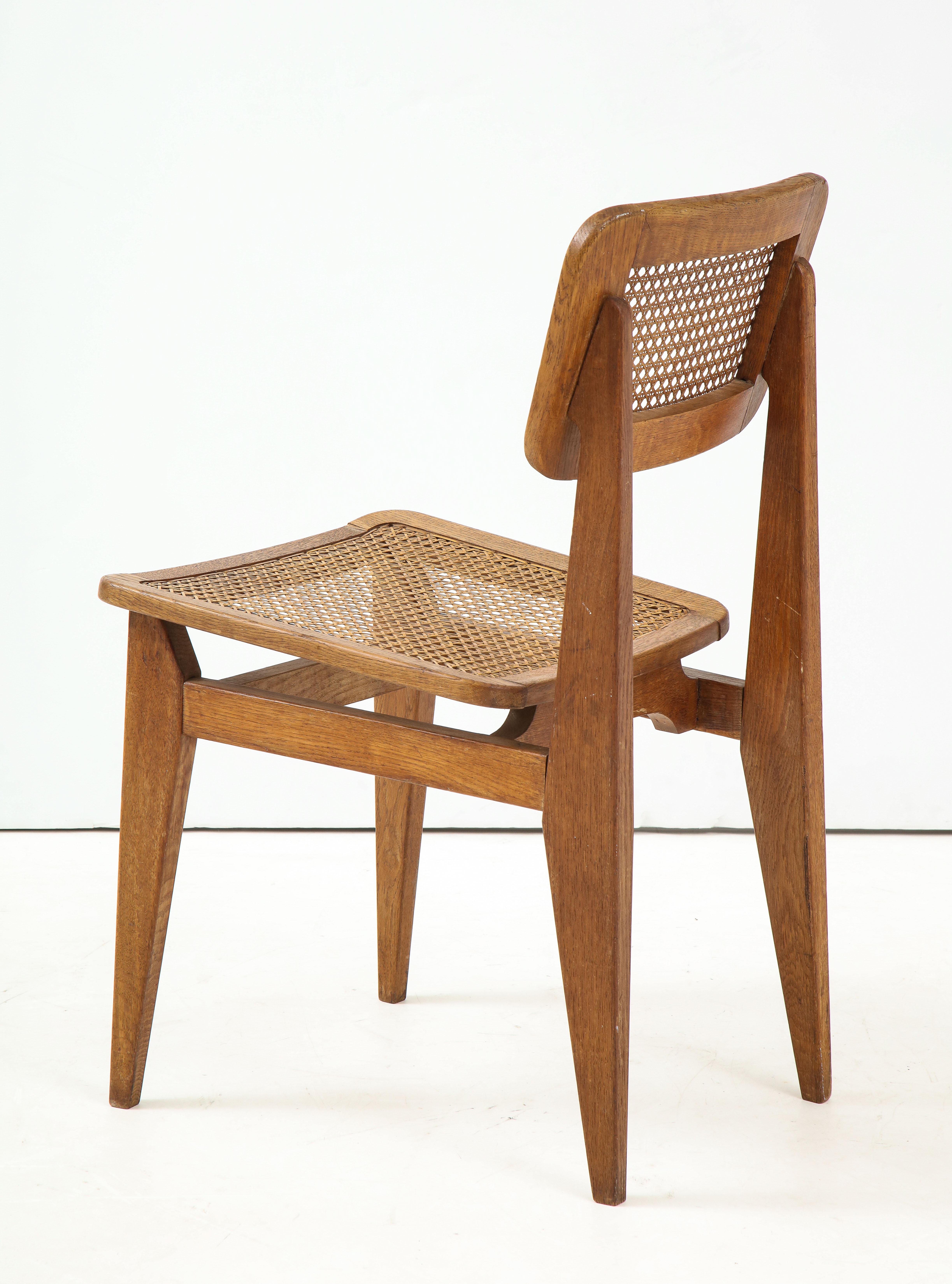 Marcel Gascoin ‘C’ Chair, Oak, Caning, Edition Arhec, France, circa 1947-1950 In Good Condition In Brooklyn, NY