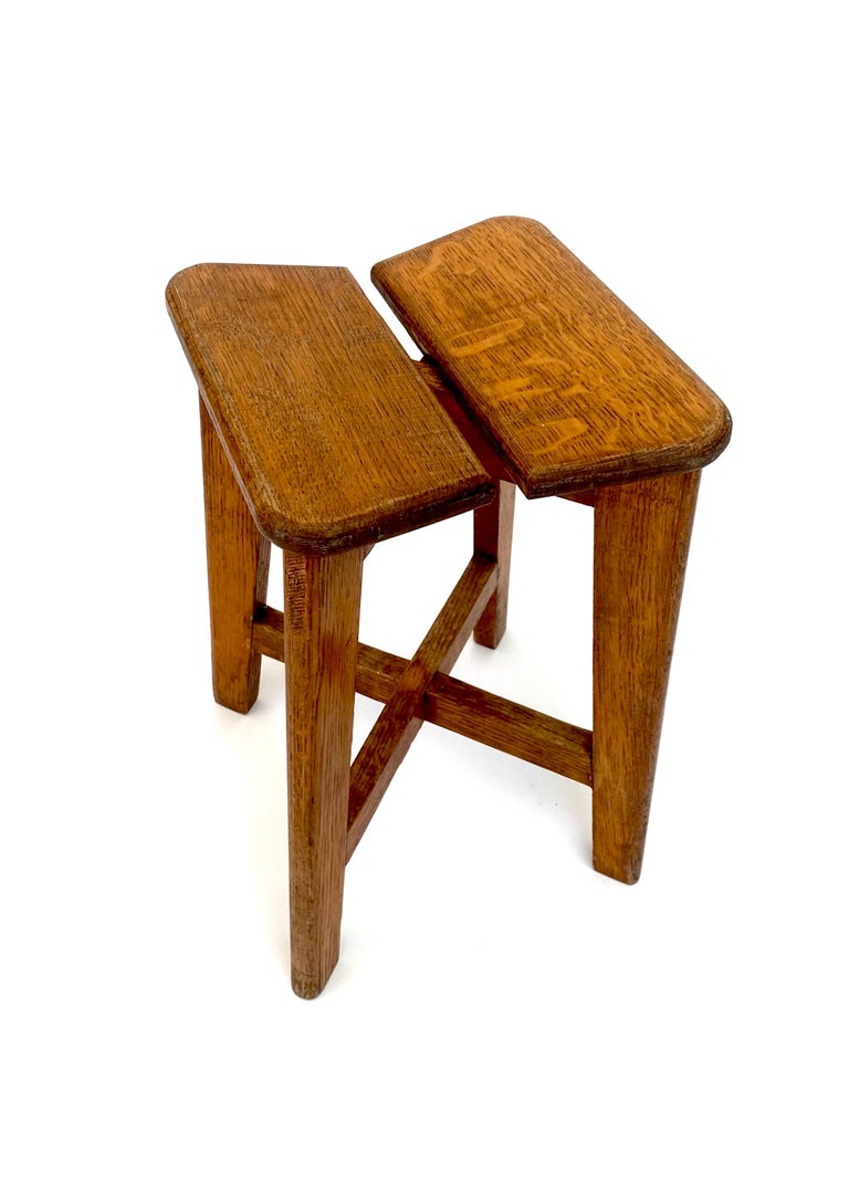 Marcel Gascoin French Tabouret Oak Trefle Side Table Edition Arhec