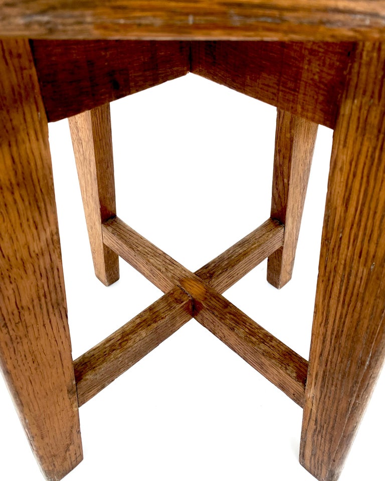 Marcel Gascoin French Tabouret Oak Trefle Side Table Edition Arhec