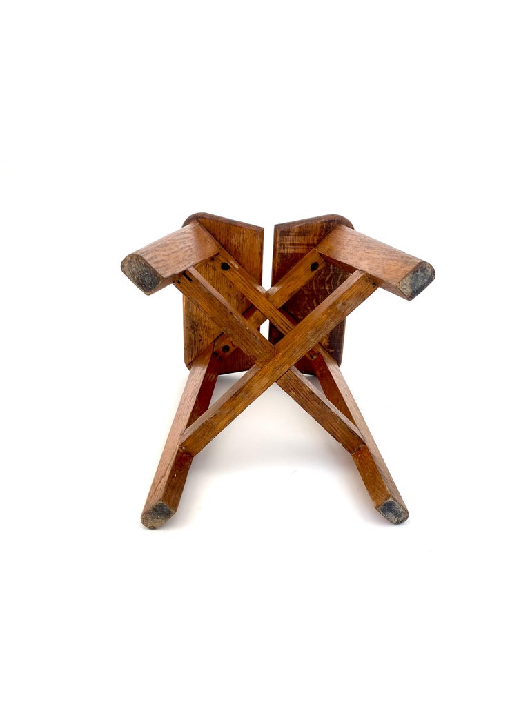 Marcel Gascoin French Tabouret Oak Trefle Side Table Edition Arhec
