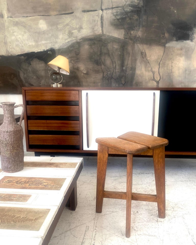 Marcel Gascoin French Tabouret Oak Trefle Side Table Edition Arhec