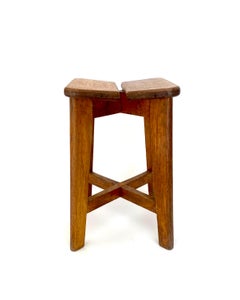 Marcel Gascoin French Tabouret Oak Trefle Side Table Edition Arhec, circa 1953