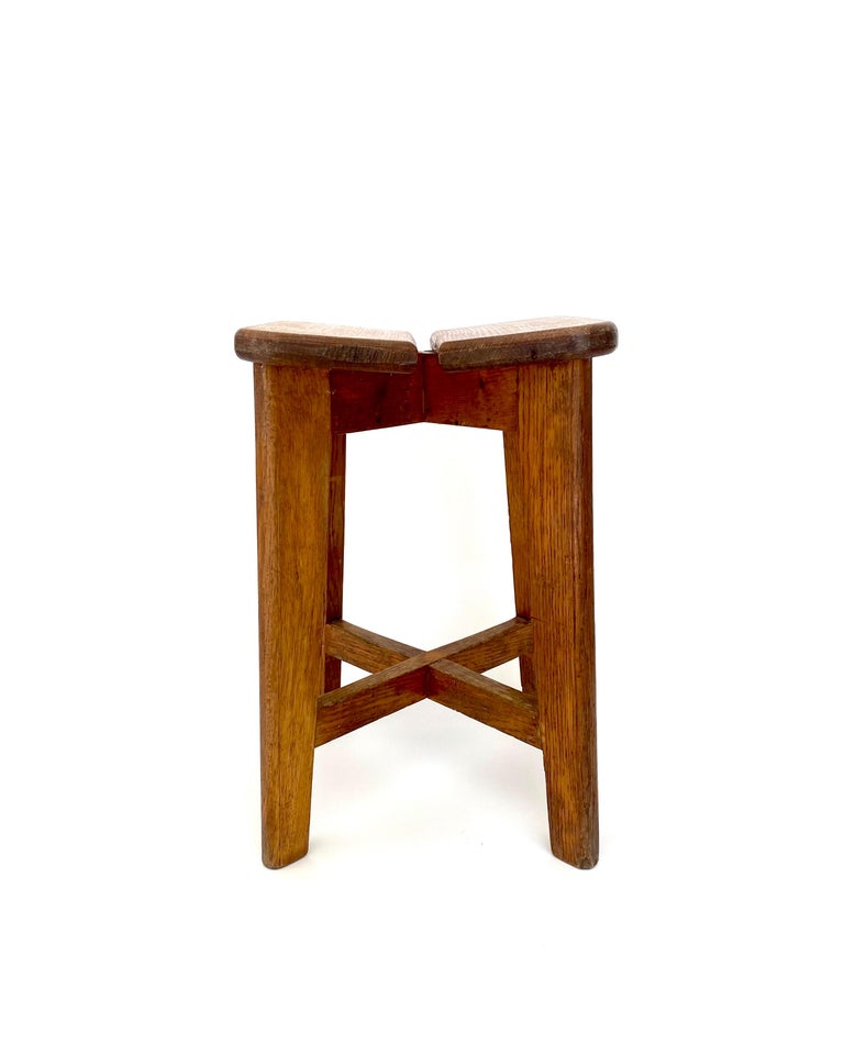 Marcel Gascoin French Tabouret Oak Trefle Side Table Edition Arhec