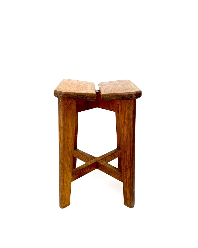Marcel Gascoin French Tabouret Oak Trefle Side Table Edition Arhec