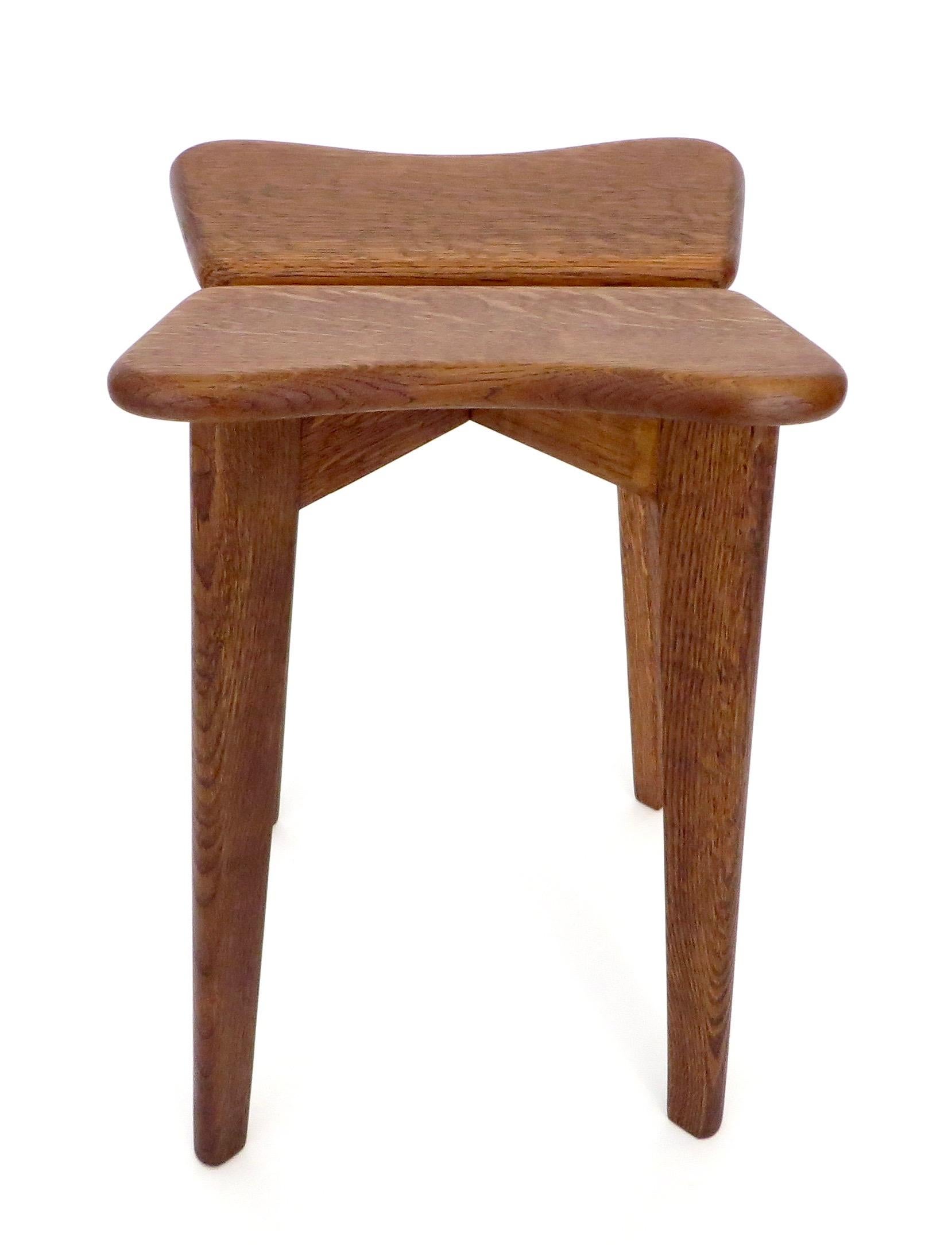 Marcel Gascoin French Tabouret Oak Trefle Sides Table Edition Arhec, circa 1953 In Excellent Condition In Chicago, IL