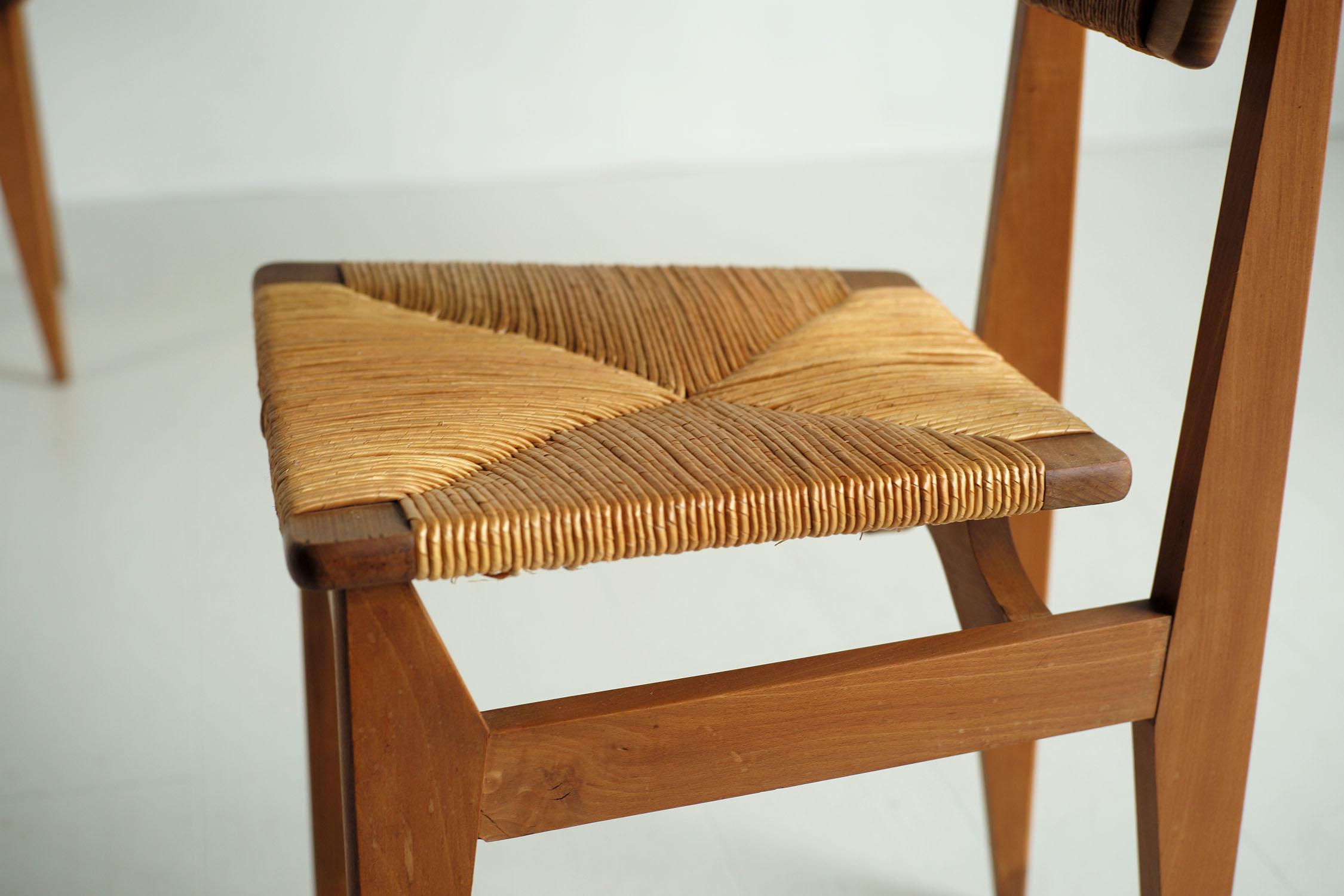 Marcel Gascoin, Paar „CF“-Stühle, Frankreich 1950 (Stroh) im Angebot