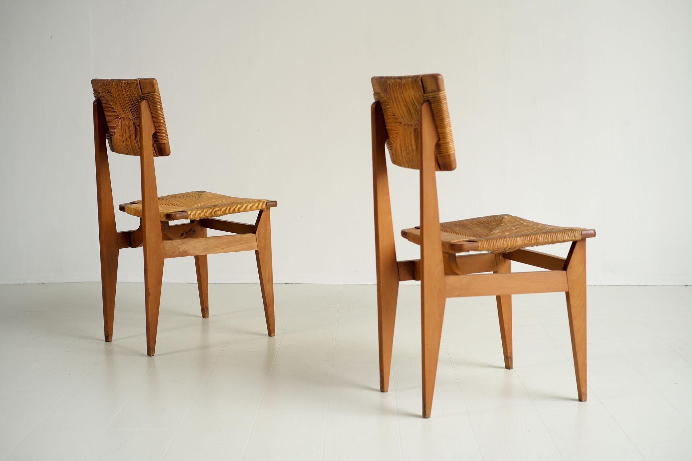 Paille Marcel Gascoin, Paire de chaises 