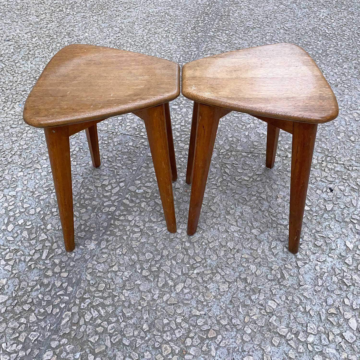 Mid-Century Modern Marcel Gascoin pair of oak  stools For Sale