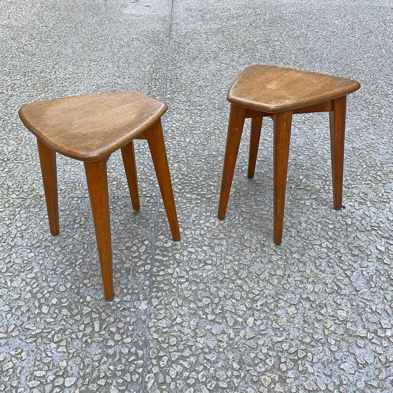 French Marcel Gascoin pair of oak  stools For Sale