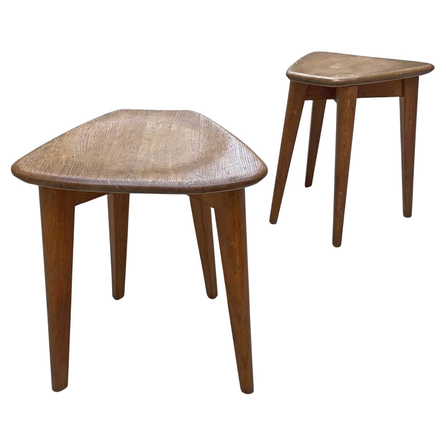 Marcel Gascoin pair of oak  stools  For Sale
