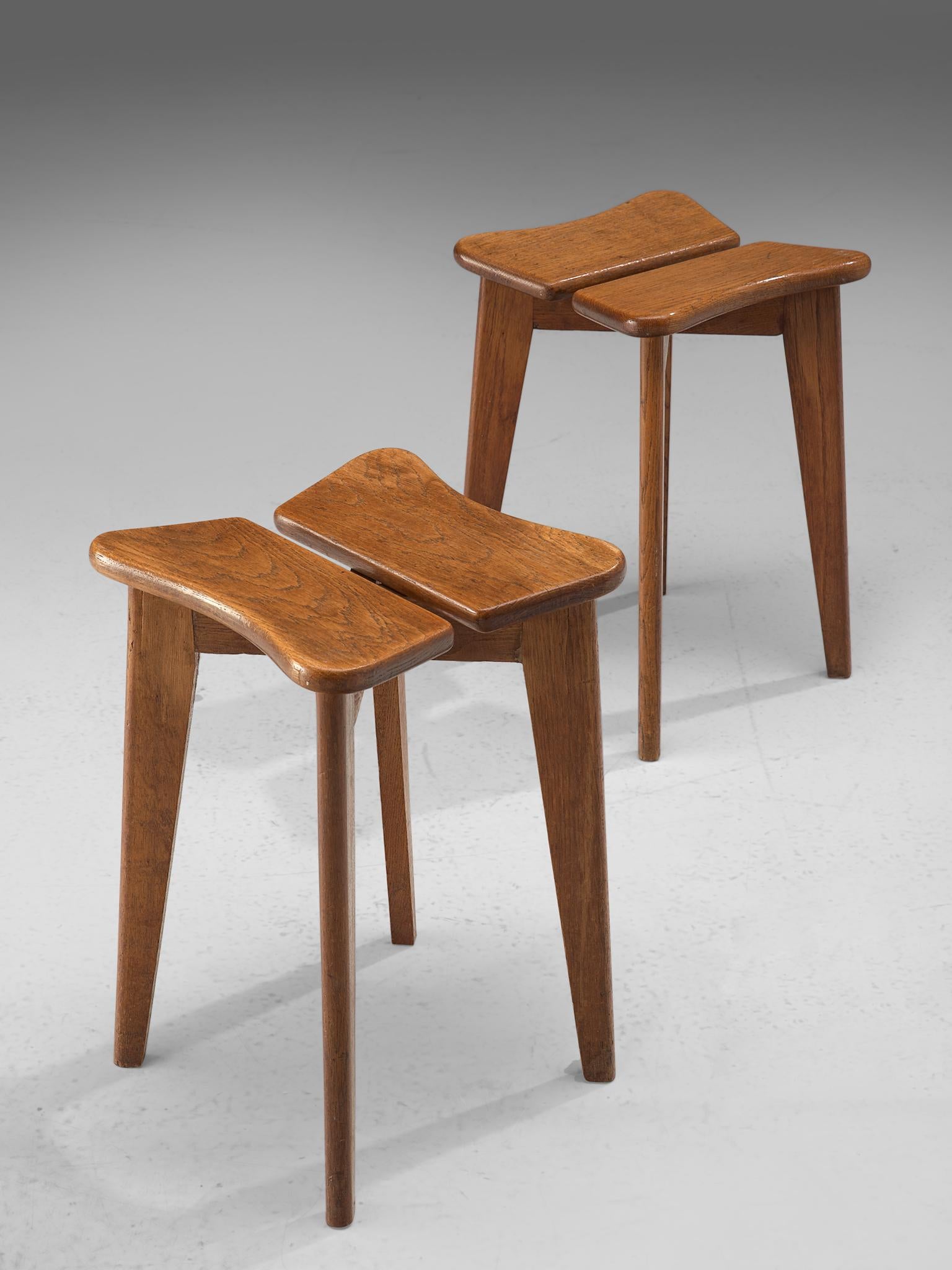 Marcel Gascoin, pair of stools, oak, France, 1949.

A pair of iconic Trèfle stools, designed by Marcel Gascoin in 1949. Placing function and order over embellishment, the robust and functionally versatile Trèfle stool is a great example of