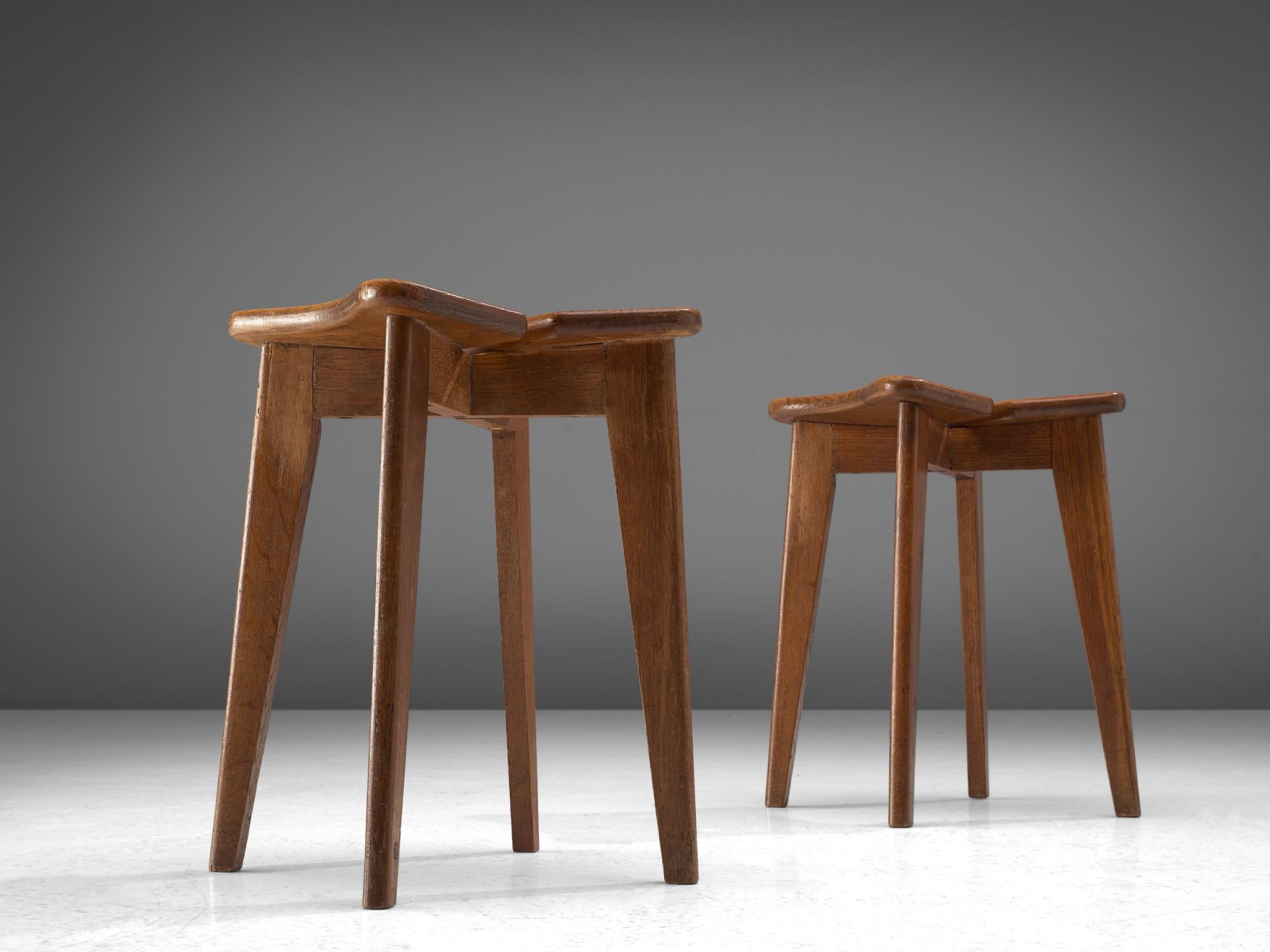 Mid-Century Modern Marcel Gascoin Pair of 'Trèfle' Oak Stools