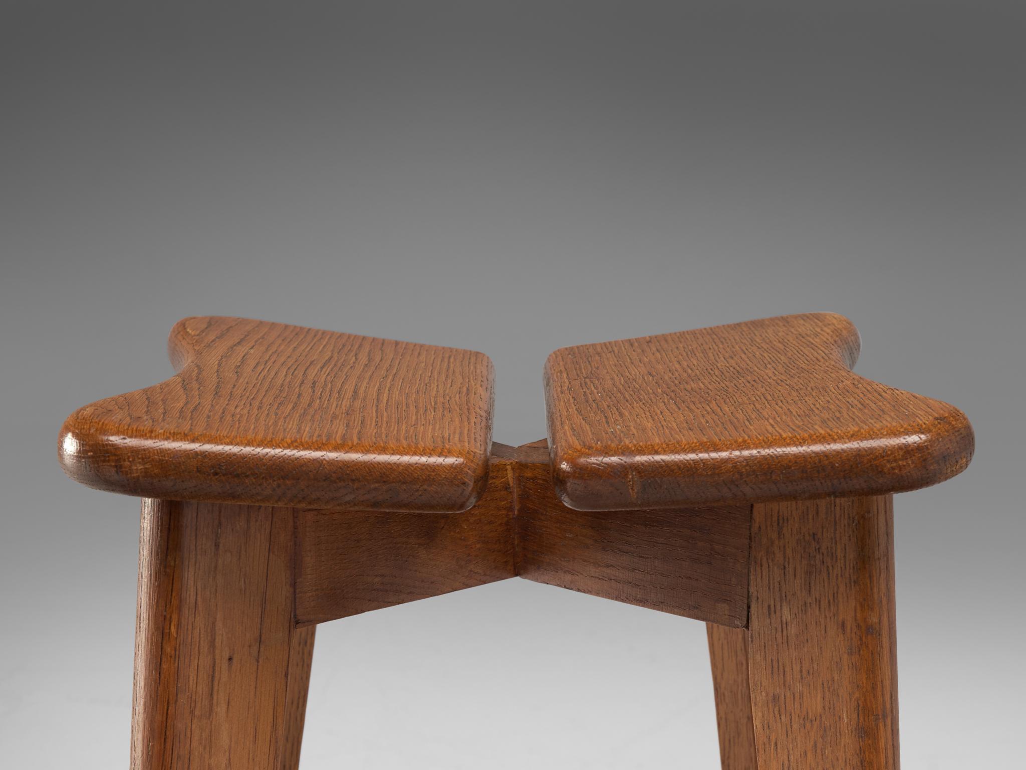 Mid-20th Century Marcel Gascoin Pair of 'Trèfle' Oak Stools