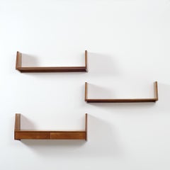 Marcel Gascoin Set of Three Oak Wall Shelves for Arhec France 1950s