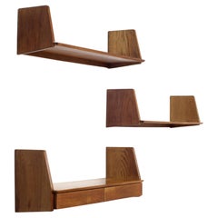 Marcel Gascoin Set of Three Oak Wall Shelves for Arhec France 1950s