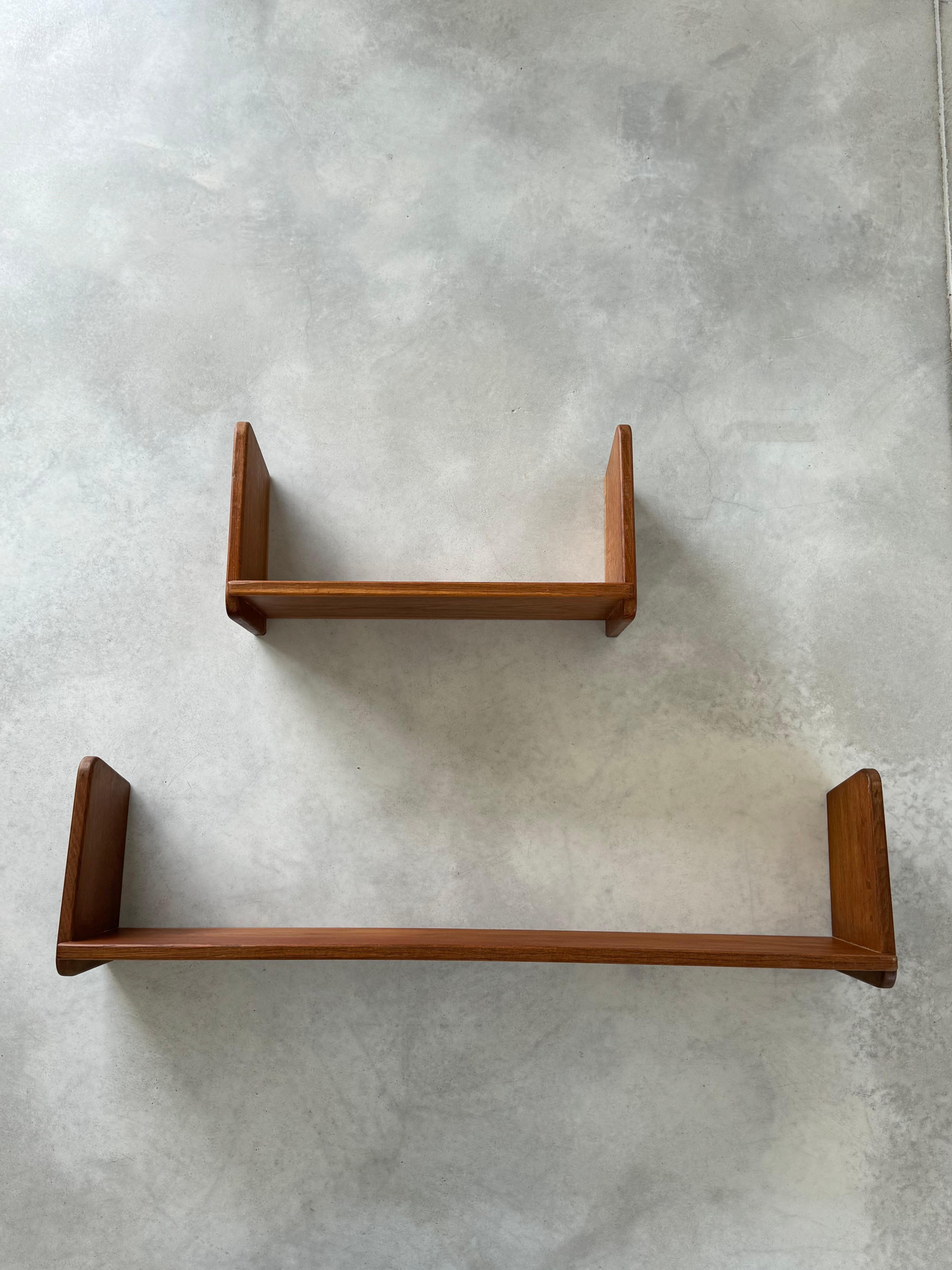 French Provincial Marcel GASCOIN, two Oak shelves, post ware design, France circa 1950s For Sale