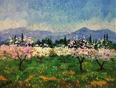 Cherry Orchard, Provence, belle huile sur toile originale post-impressionniste