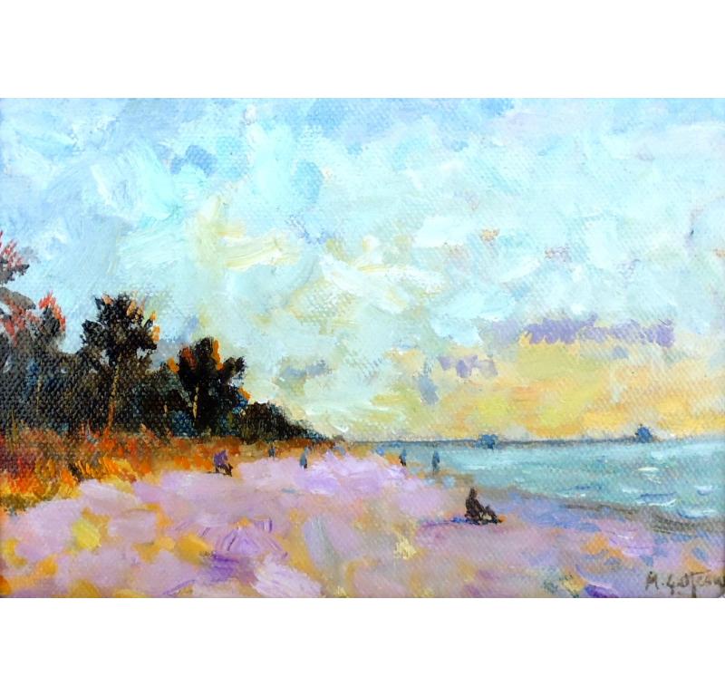 Marcel Gatteaux Landscape Painting – Dämmerung am Strand