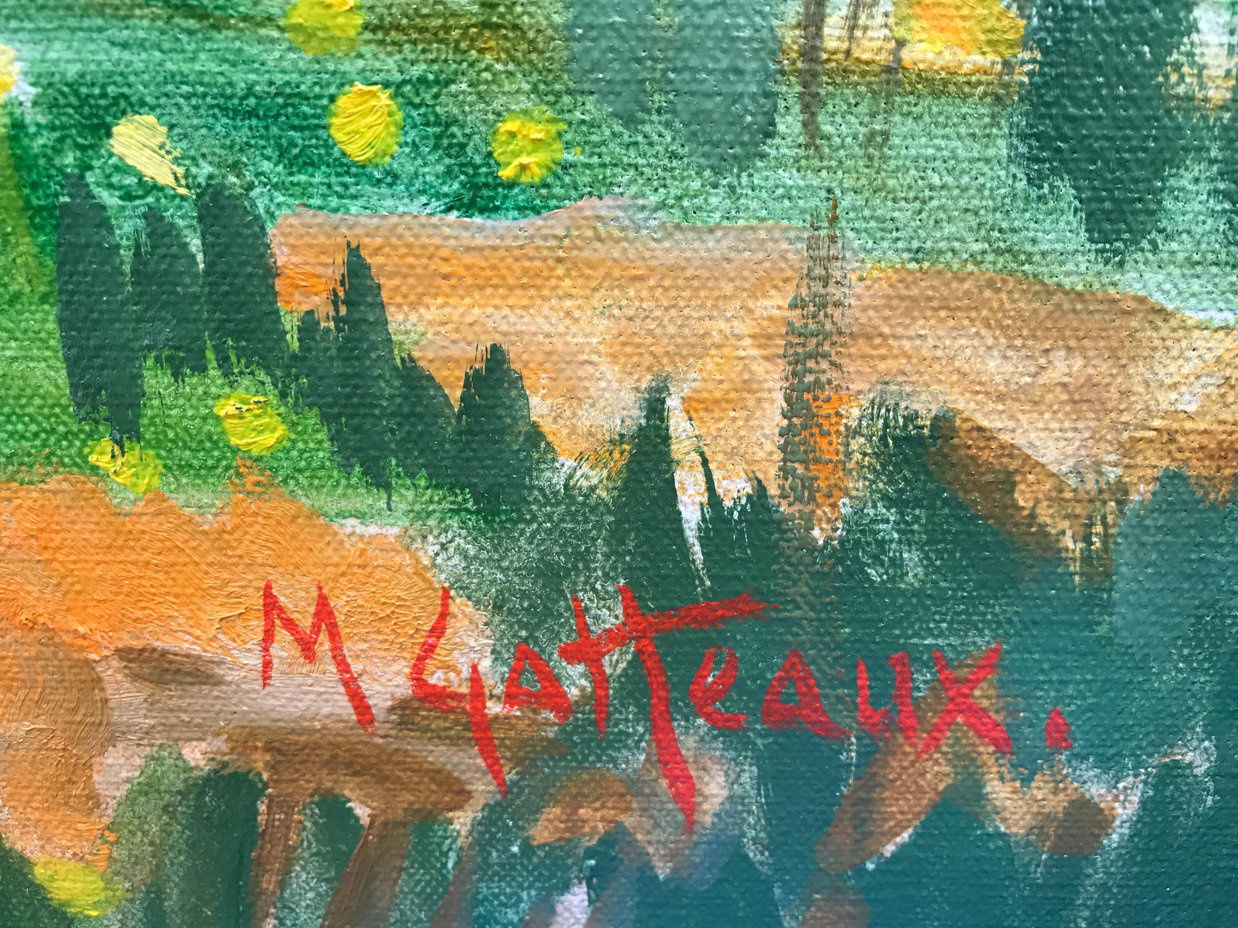 Lavande au crépuscule, Provence, paysage de soirée atmosphérique, huile/toile originale - Painting de Marcel Gatteaux