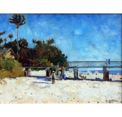 Naples Beach Looking South, Oil on Canvas, 21st Century, Framed