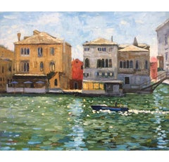 Venice Grand Canal Oil Painting, Landscape, 21st Century, Framed