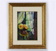 The Window - Original Oil Drawing  by Marcel Gilly - Mid-20th century