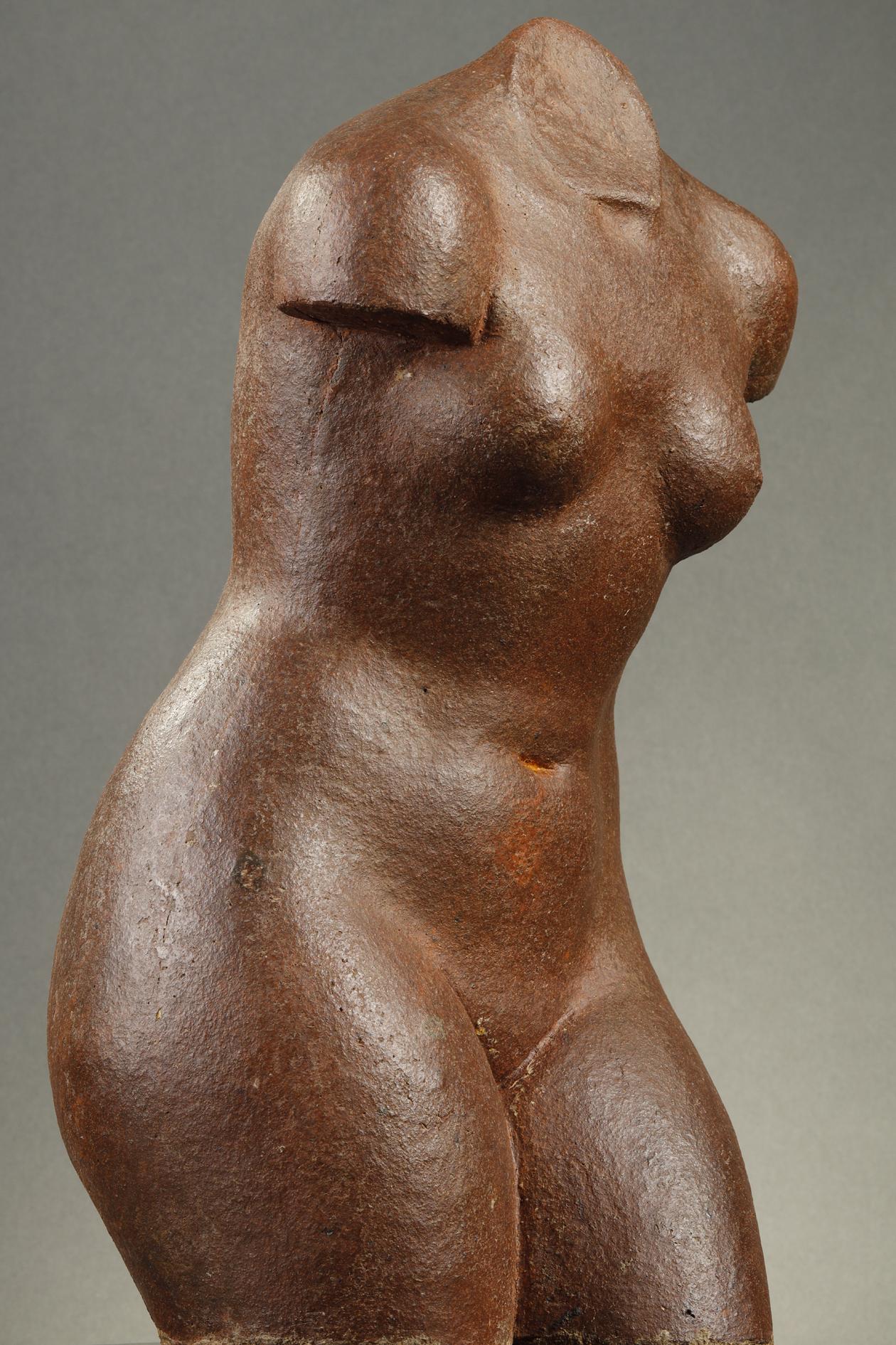 Torso of a Woman
by Marcel GIMOND (1894-1961)

Avery fine nuanced brown chamotte sandstone sculpture
raised on a dark grey marble base
signed on the arm with the monogram 