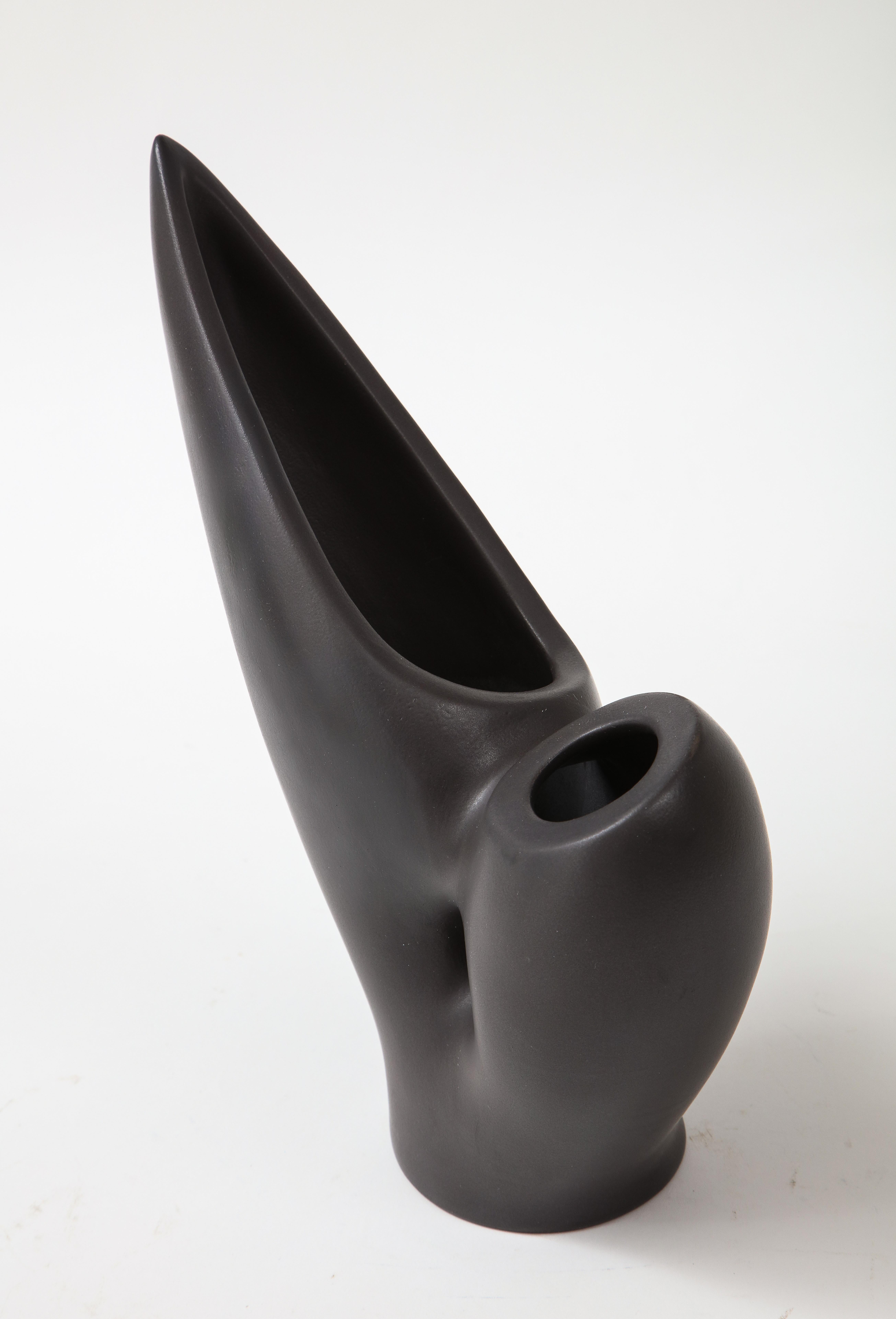 Marcel Giraud Black Asymmetrical Vase, Vallauris, France, c. 1950, Signed 3