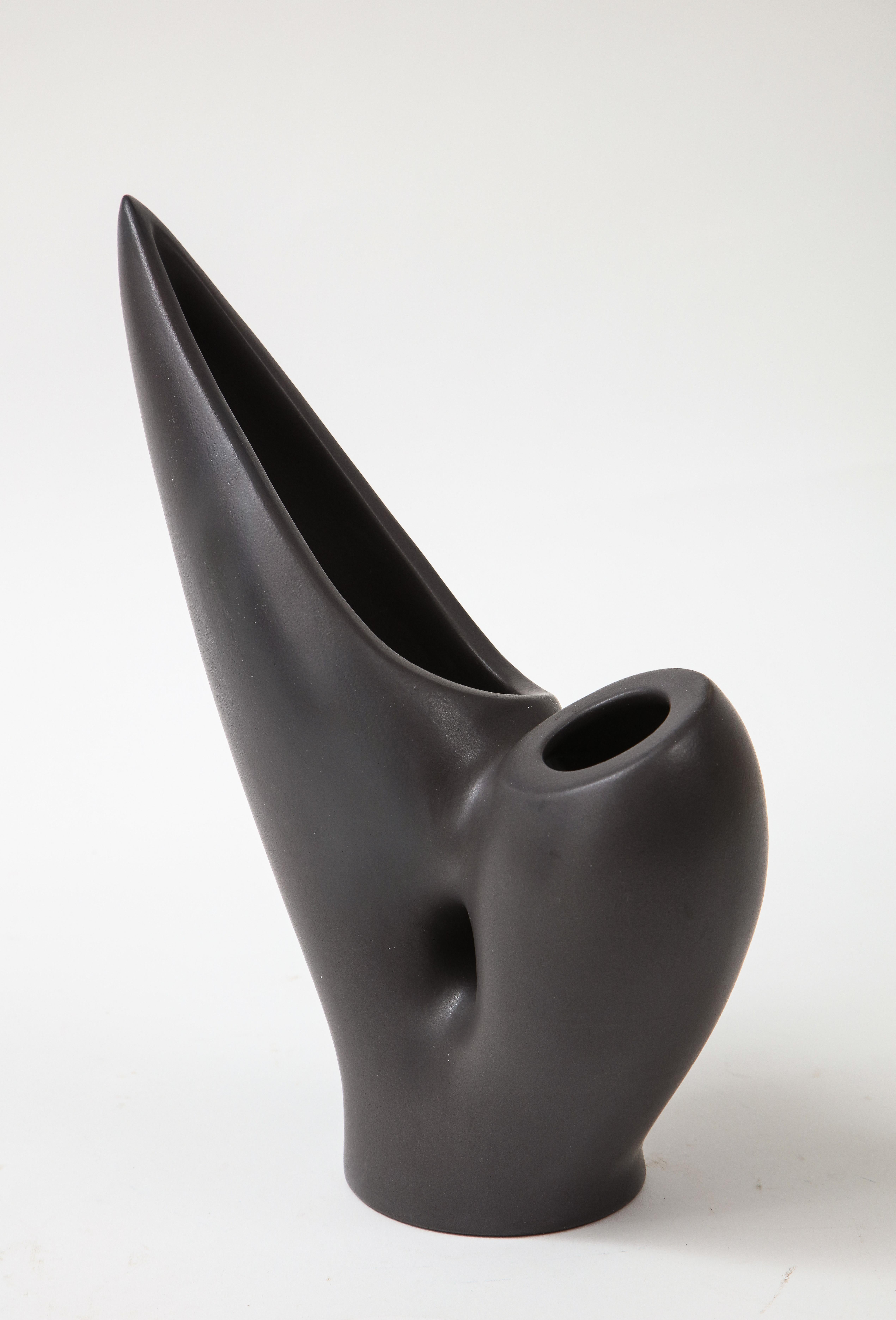 Marcel Giraud Black Asymmetrical Vase, Vallauris, France, c. 1950, Signed 4