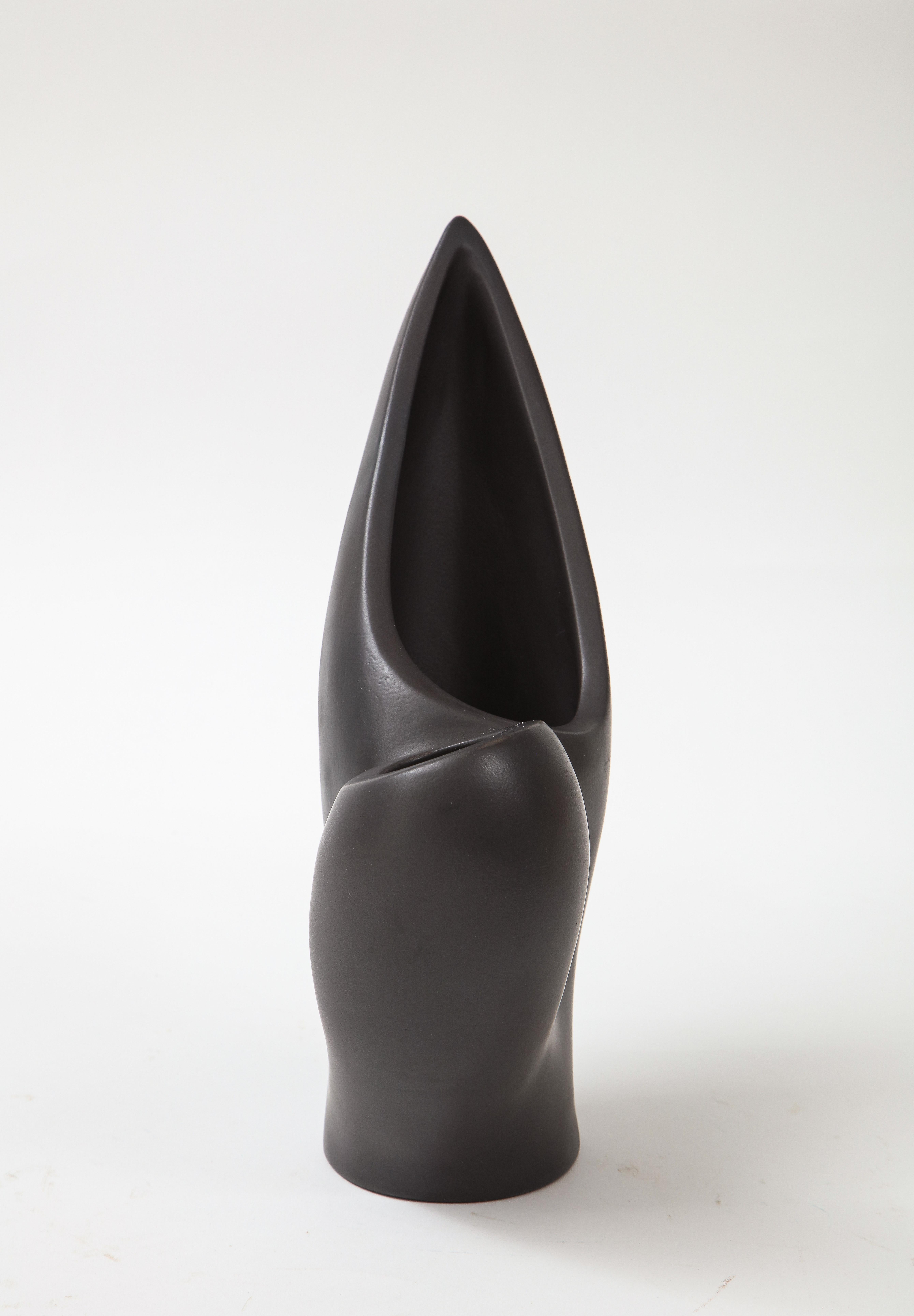 Marcel Giraud Black Asymmetrical Vase, Vallauris, France, c. 1950, Signed 5