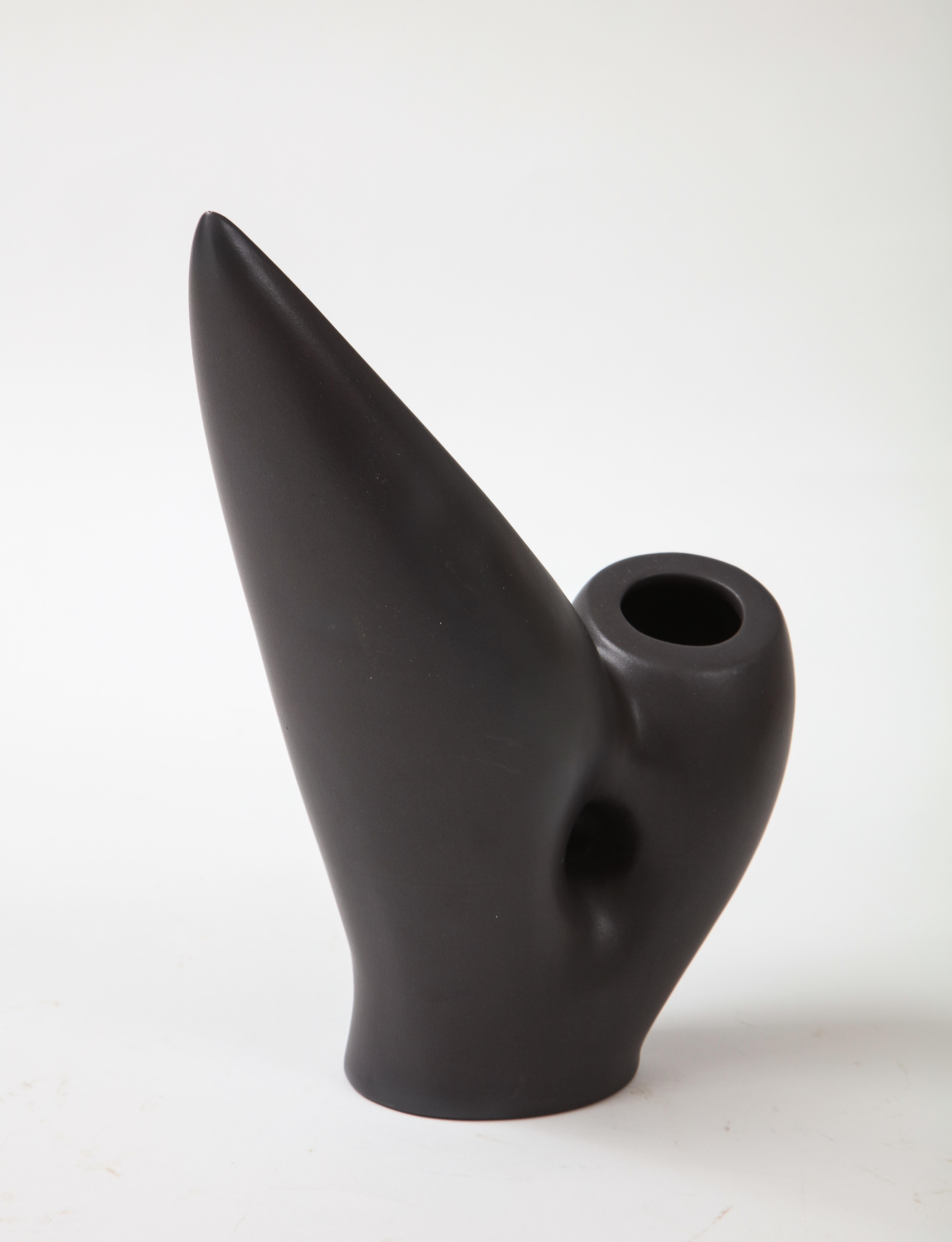 Ceramic Marcel Giraud Black Asymmetrical Vase, Vallauris, France, c. 1950, Signed