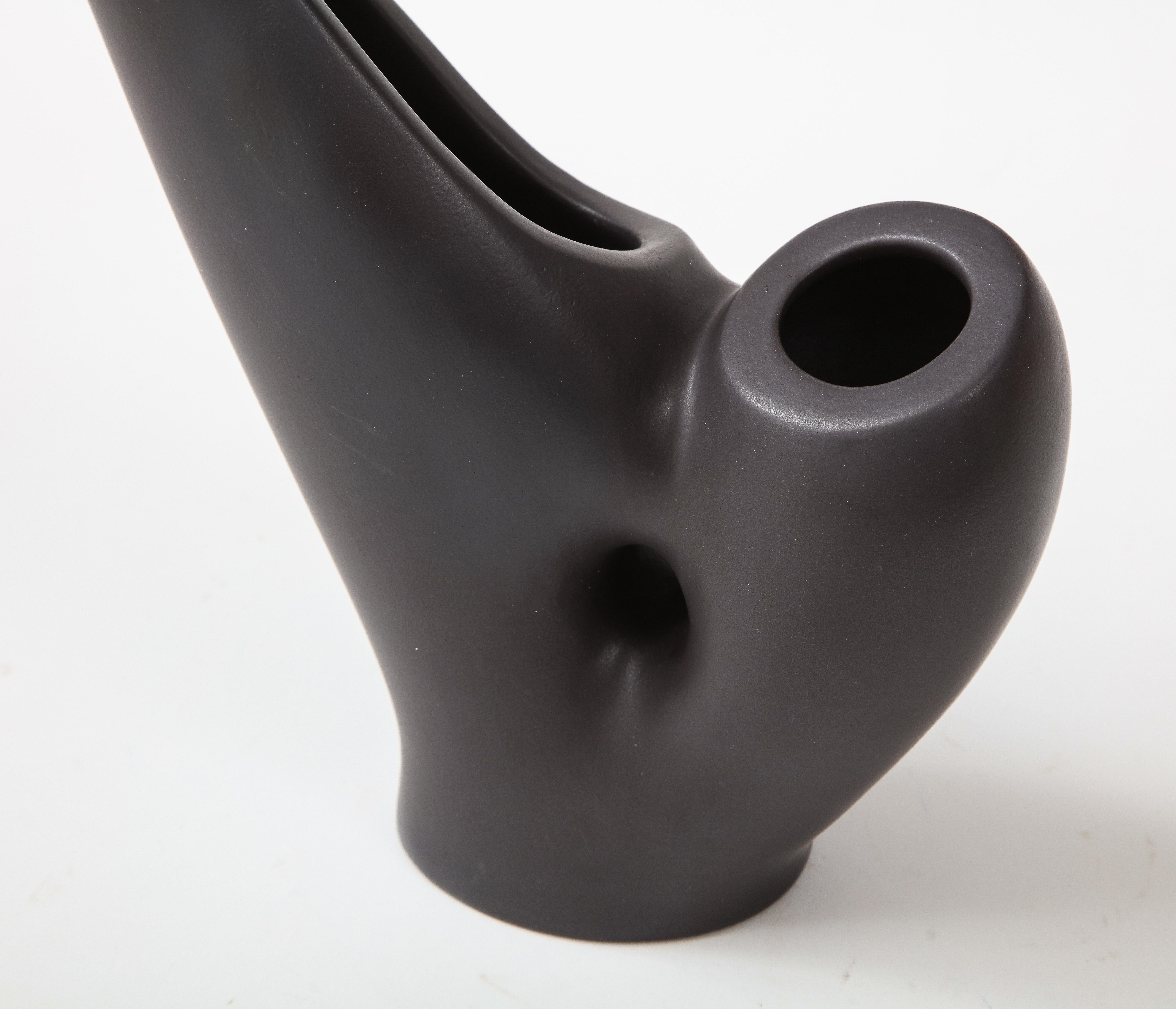 Marcel Giraud Black Asymmetrical Vase, Vallauris, France, c. 1950, Signed 2