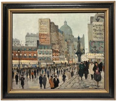 Charmante représentation d'une scène de rue parisienne par l'artiste Marcel Godin, datant des années 1950