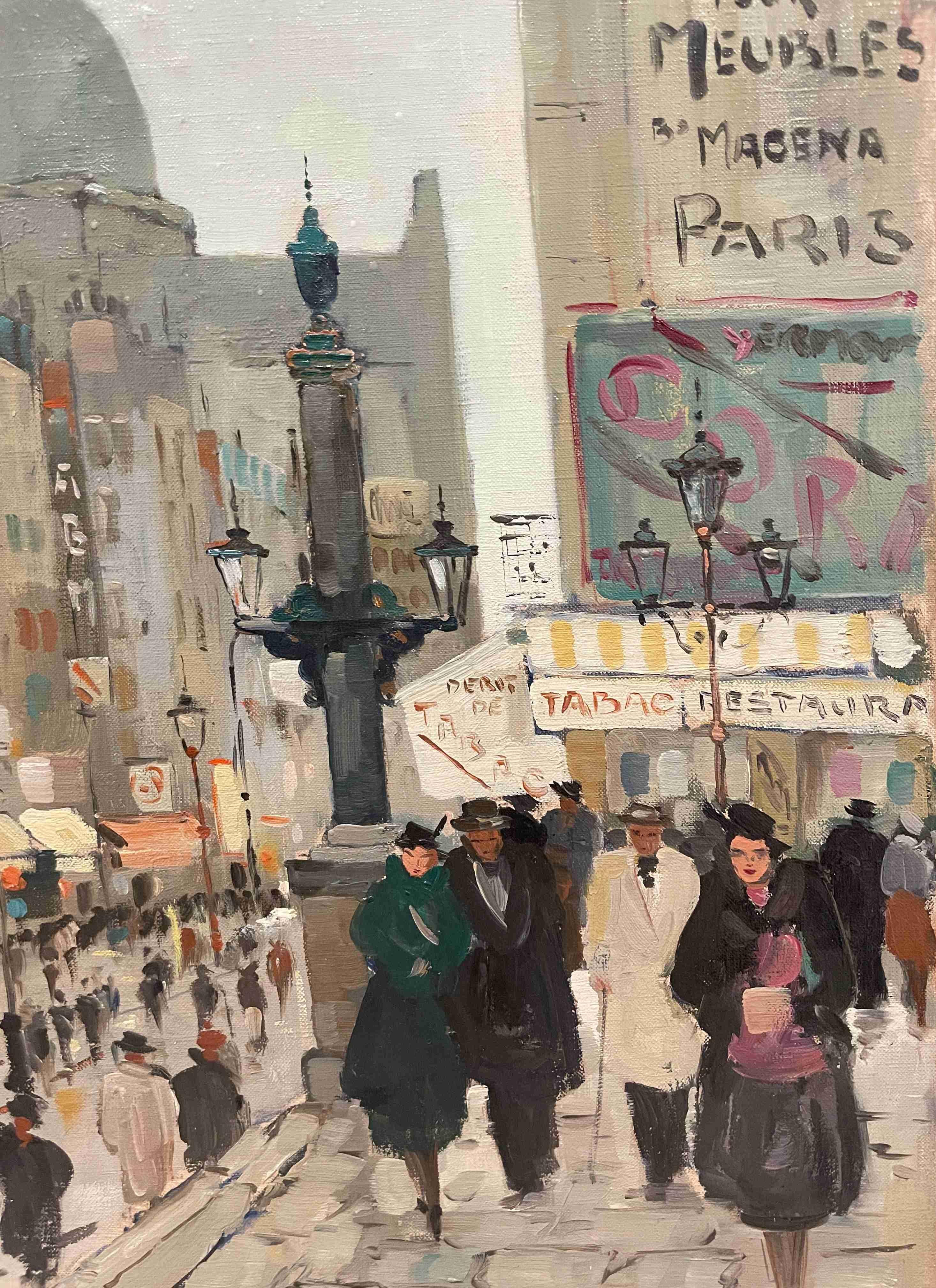 Charmante Darstellung einer Pariser Straßenszene des Künstlers Marcel Godin, ca. 1950er Jahre im Angebot 4
