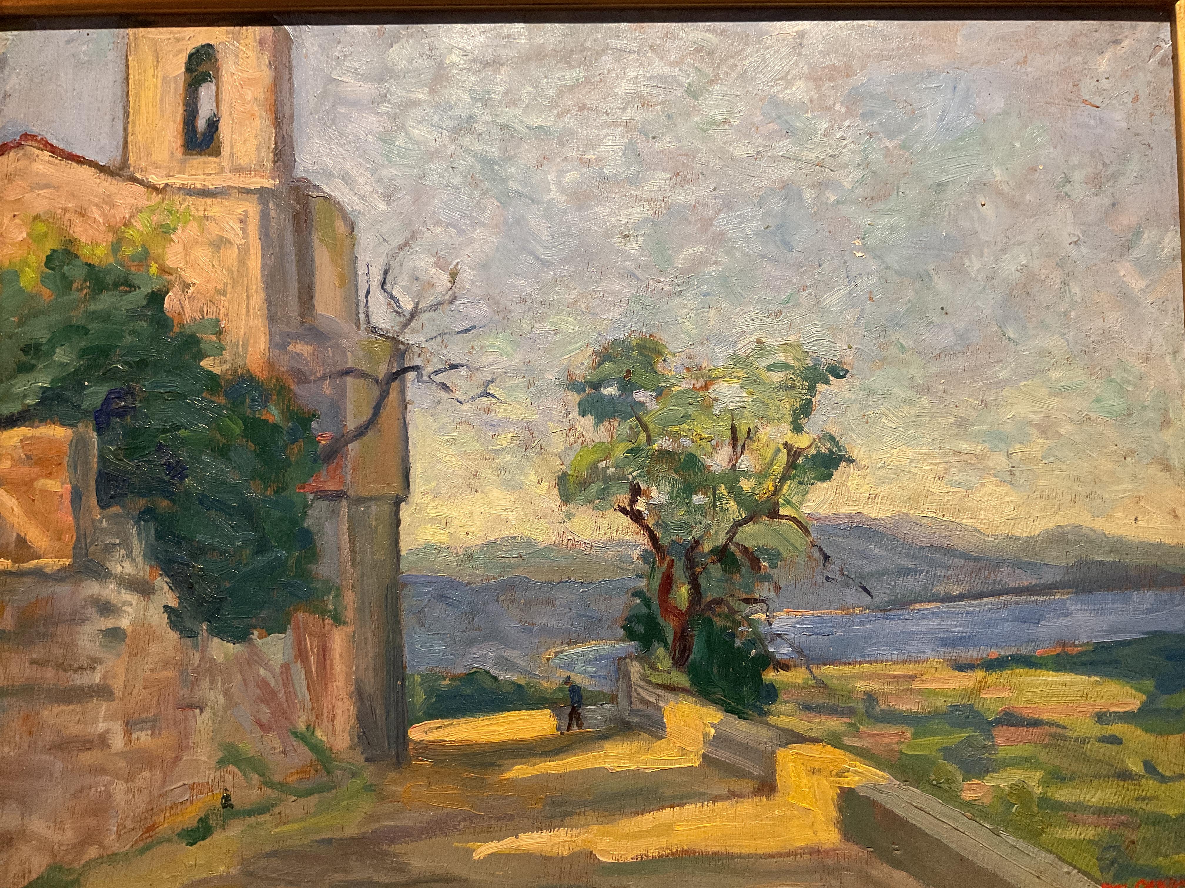 Vintage Beautiful Southern France Landscape Oil on Panel by Marcel Goupy ca 1950 For Sale 1
