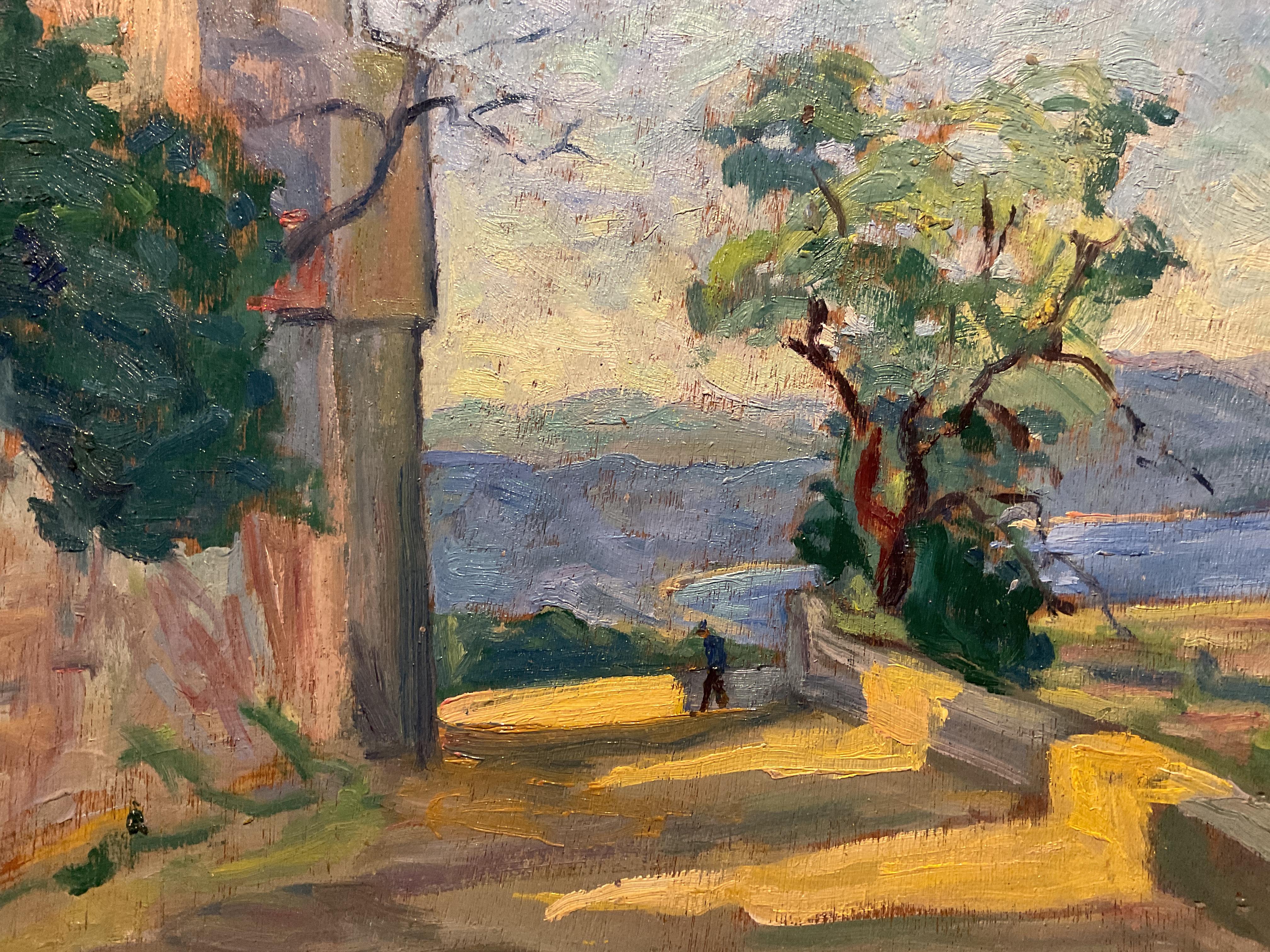 Vintage Beautiful Southern France Landscape Oil on Panel by Marcel Goupy ca 1950 For Sale 2