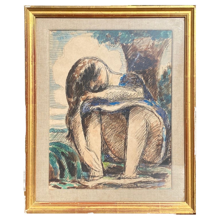 Marcel Gromaire, Drawing, Watercolor and Ink "The Feet in Water" 1925 For Sale