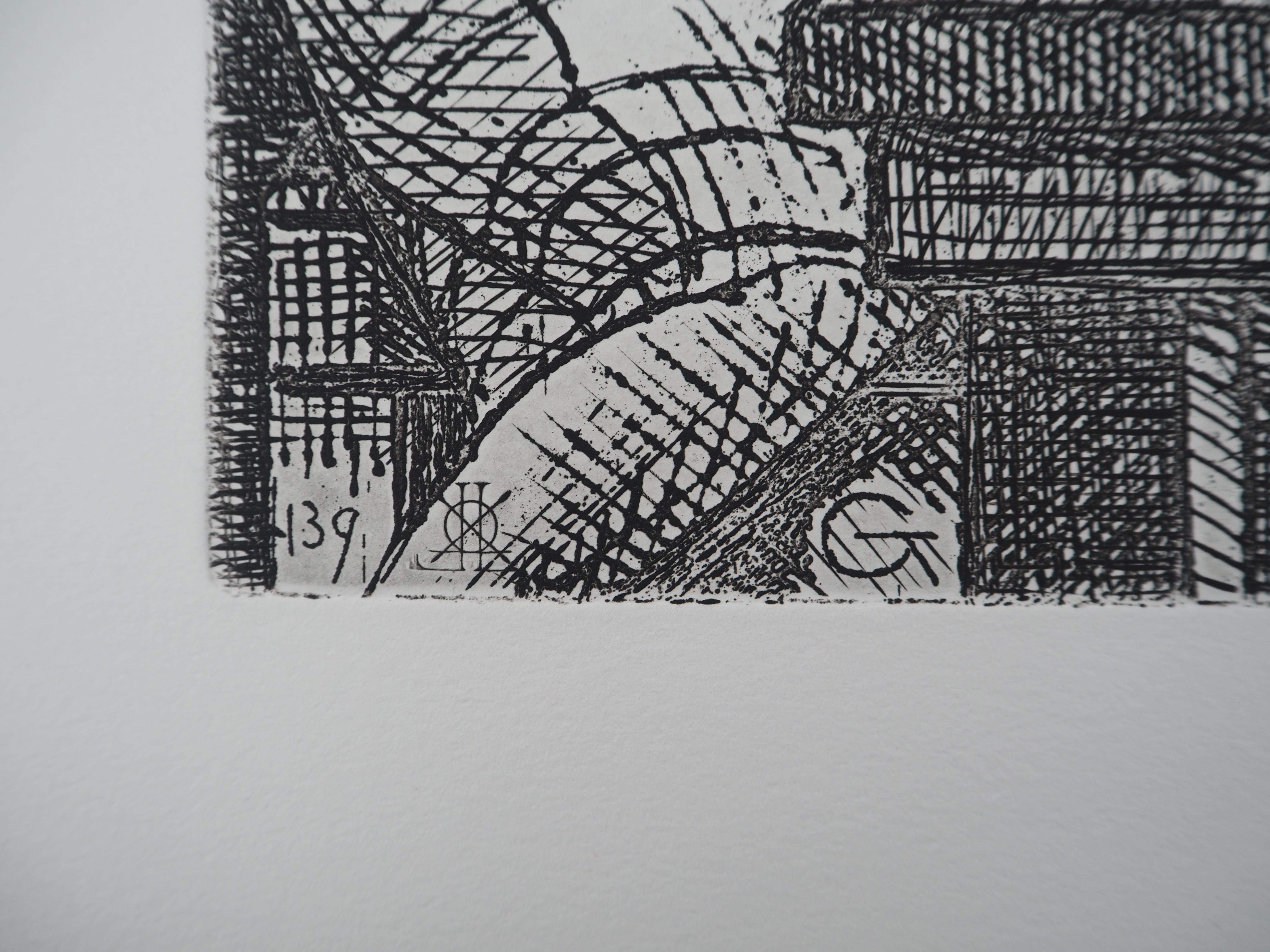 At the Cafe : Sharing a Drink - Original Etching - Cubist Print by Marcel Gromaire