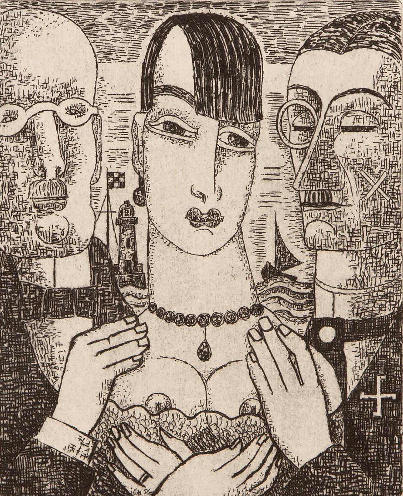 Etching on vélin d'Arches paper. Unsigned and unnumbered, as issued. Good condition. Published by Éditions Marcel Seheur, Paris; printed by Atelier d'art Paul Haasen, Paris, September 15, 1926. Notes: From the album, Vers un monde volage. Illustré