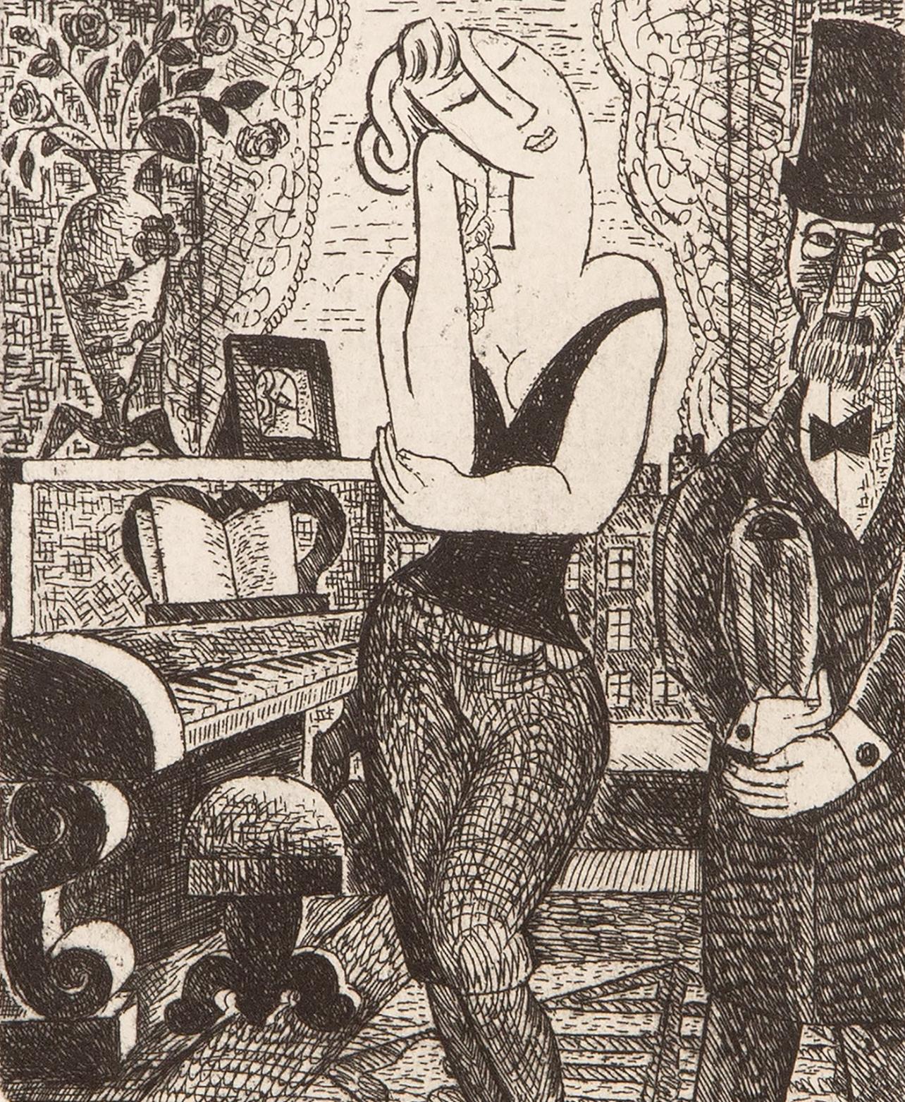 Etching on vélin d'Arches paper. Unsigned and unnumbered, as issued. Good condition. Published by Éditions Marcel Seheur, Paris; printed by Atelier d'art Paul Haasen, Paris, September 15, 1926. Notes: From the album, Vers un monde volage. Illustré