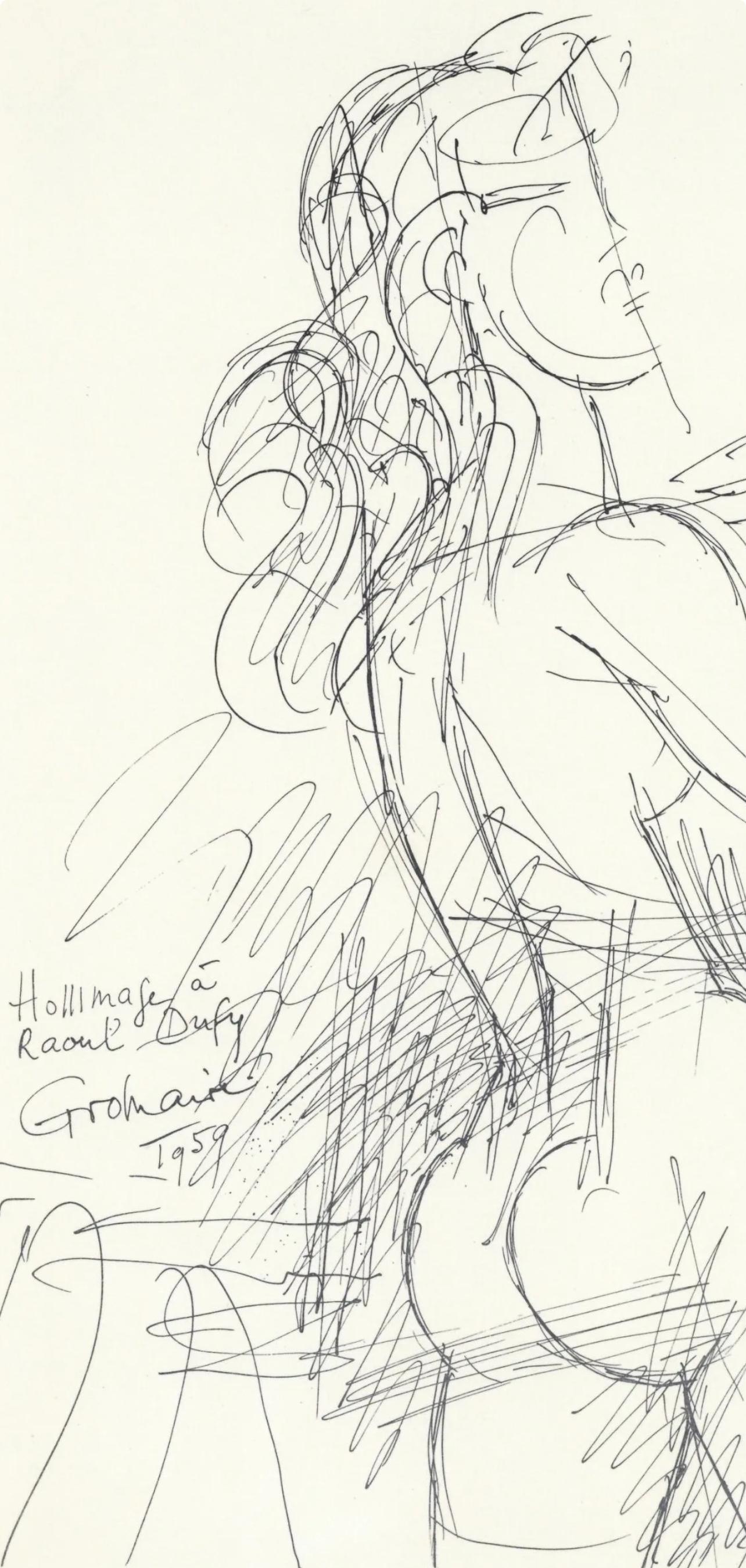 Gromaire, Dessin, Lettre à mon peintre Raoul Dufy (nach) (Moderne), Print, von Marcel Gromaire
