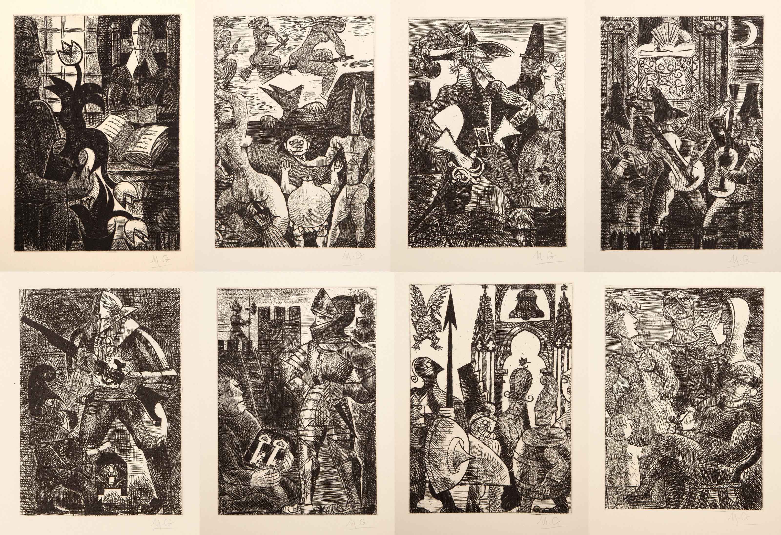  Marcel Gromaire, French (1892 - 1971) -  Les Contes de Gaspard de la Nuit, Year: 1962, Medium: Incomplete Suite of 8 Etchings on Arches, each signed in pencil, Edition: 140, Image Size: 7.5 x 5.5 inches, Size: 15 x 11 in. (38.1 x 27.94 cm) each,