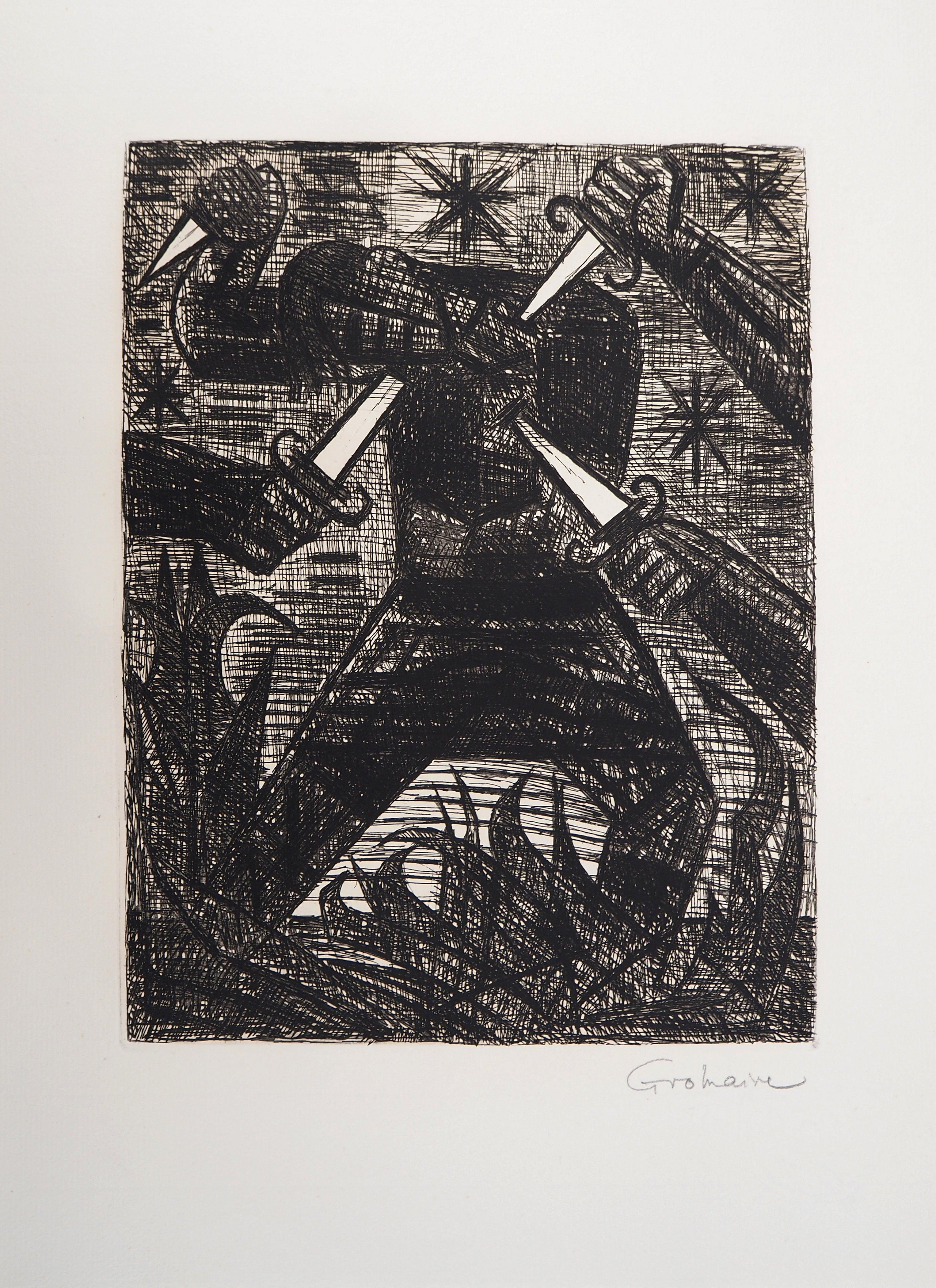 Macbeth, Shakespeare : Assassination of Banquo - Original handsigned etching - Print by Marcel Gromaire
