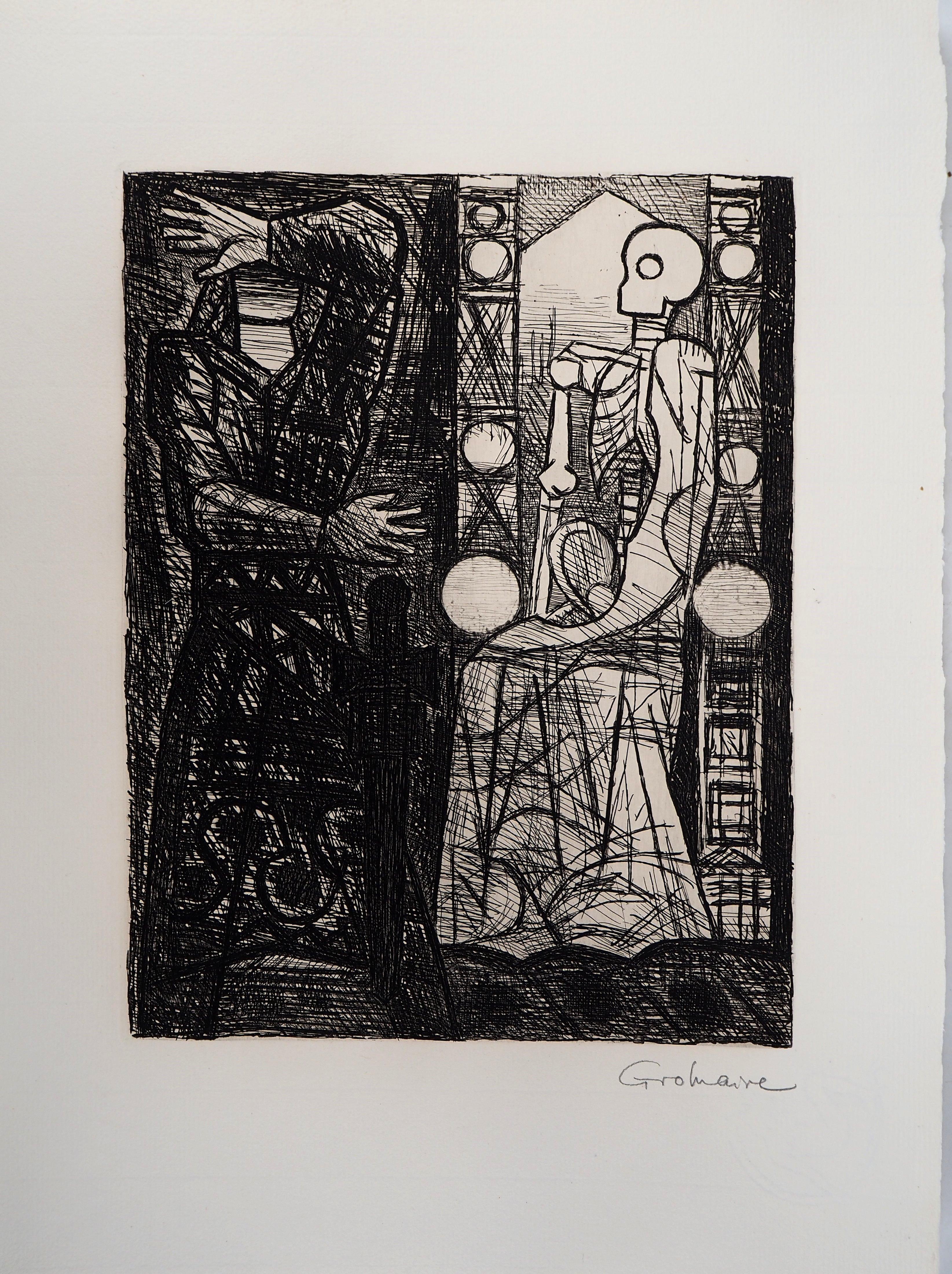 Macbeth, Shakespeare : Banquo's ghost - Original handsigned etching  - Print by Marcel Gromaire