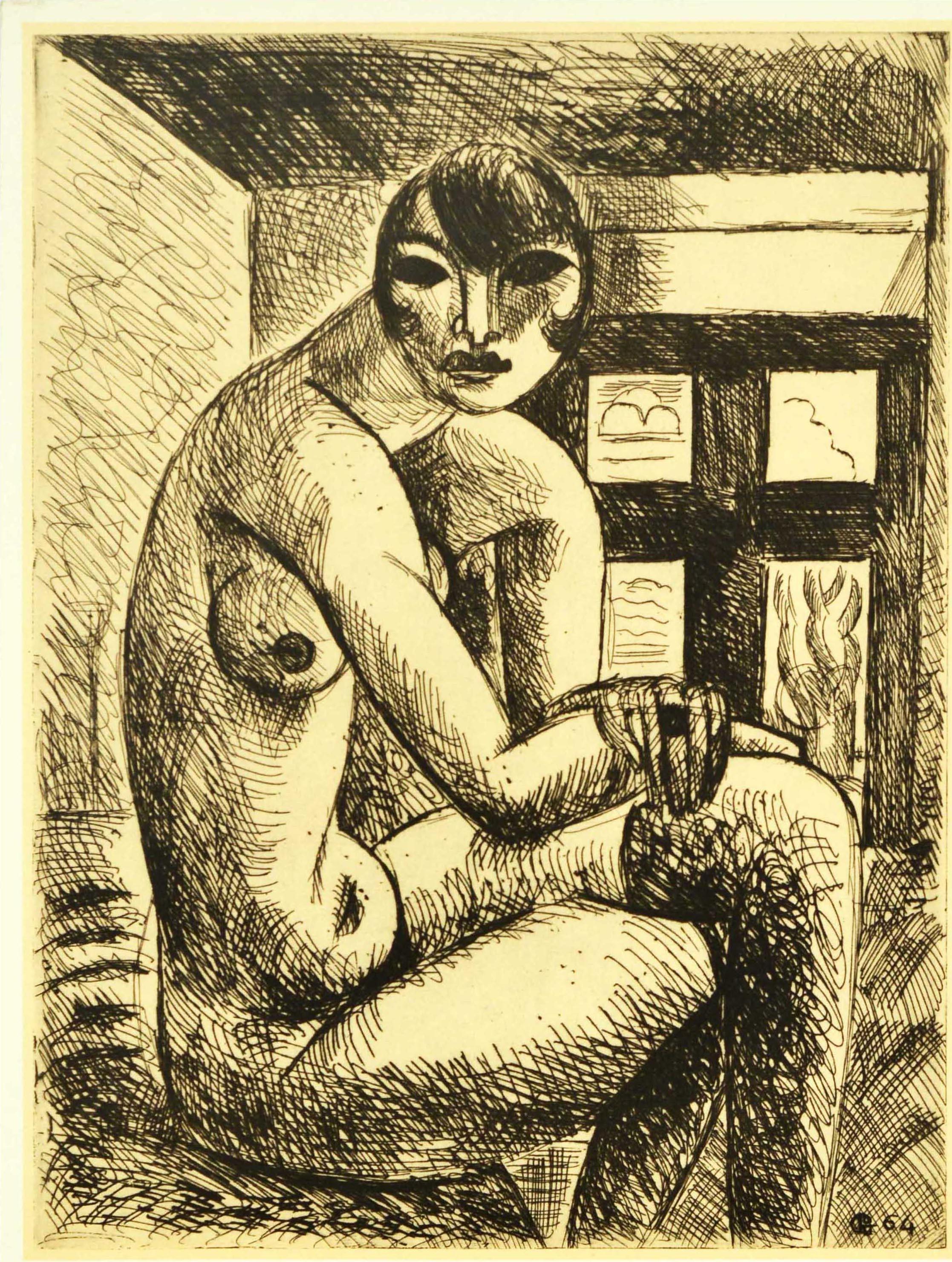 Original Vintage Art Exhibition Poster Seated Nude Musee Dessin Et De l'Estampe - Beige Print by Marcel Gromaire