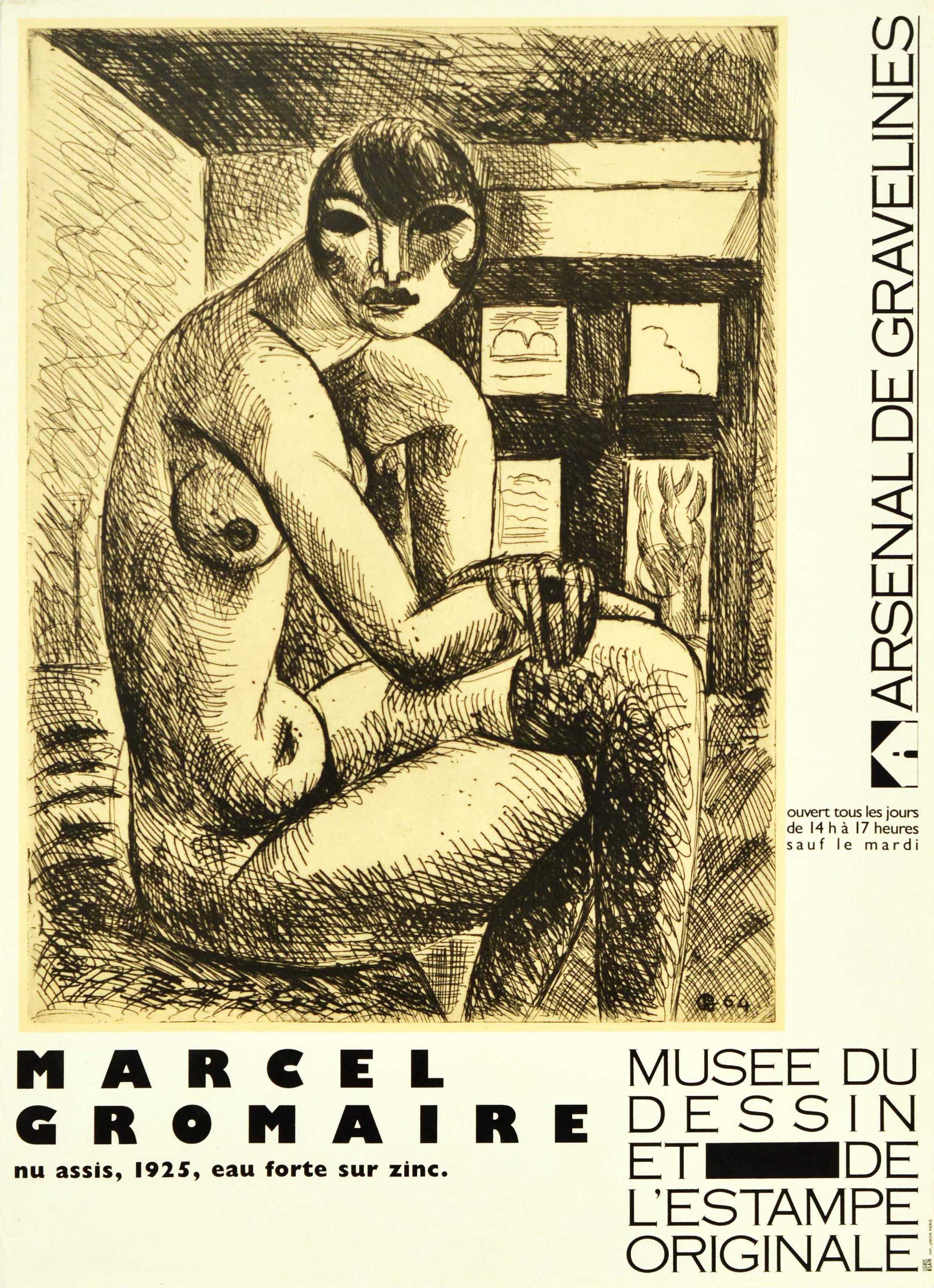 Marcel Gromaire Print - Original Vintage Art Exhibition Poster Seated Nude Musee Dessin Et De l'Estampe