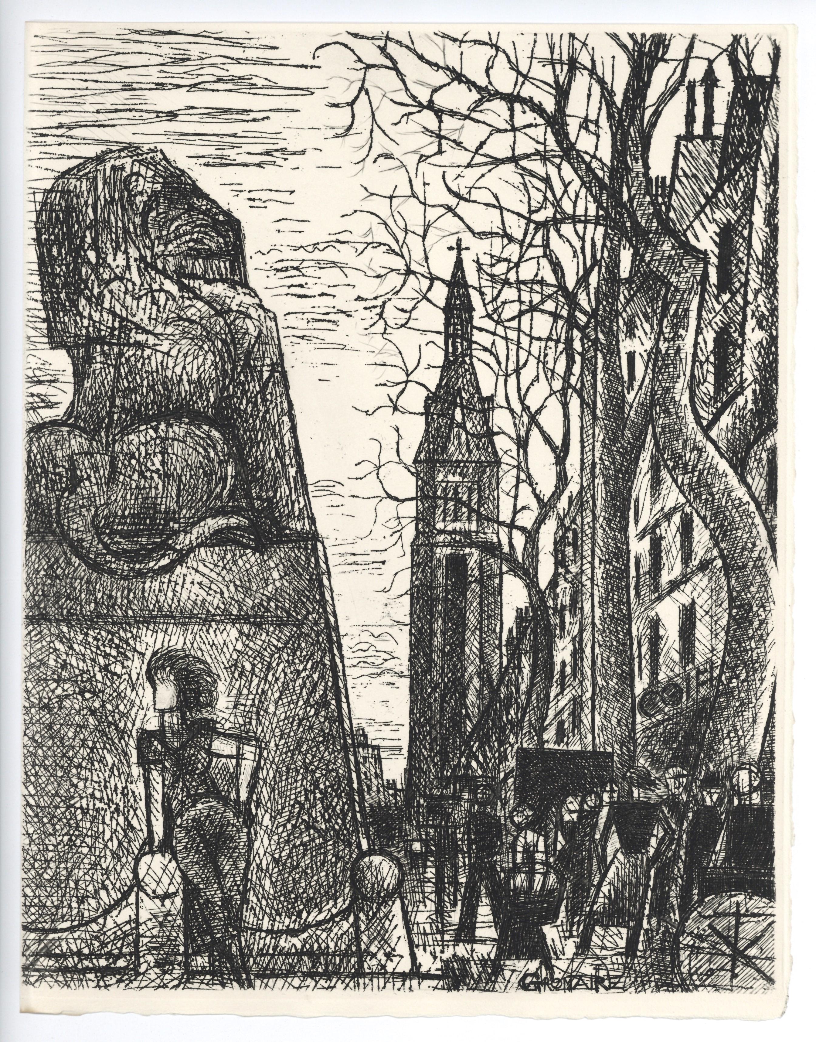 "Petit-Montrouge" grabado original - Print de Marcel Gromaire