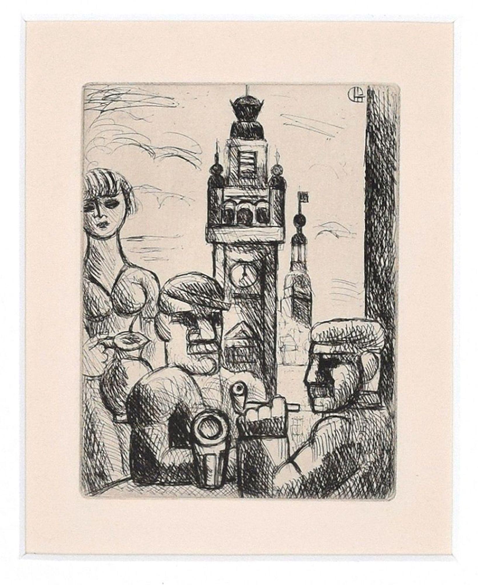 In a Café (Lille) - Original Etching by Marcel Gromaire - 1926