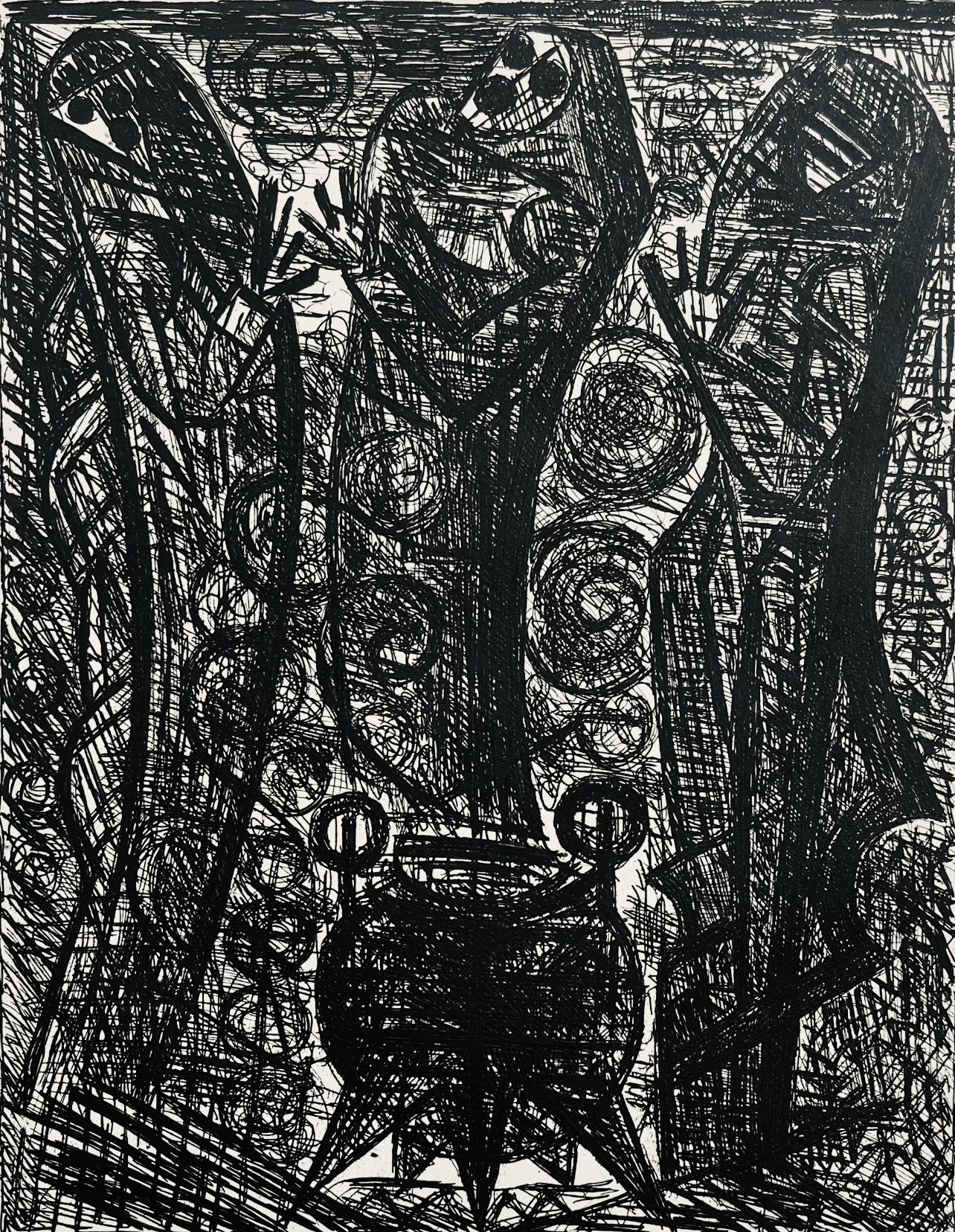 Marcel Gromaire Figurative Print - Scène III, Shakespeare, Macbeth, Eaux-fortes de Gromaire