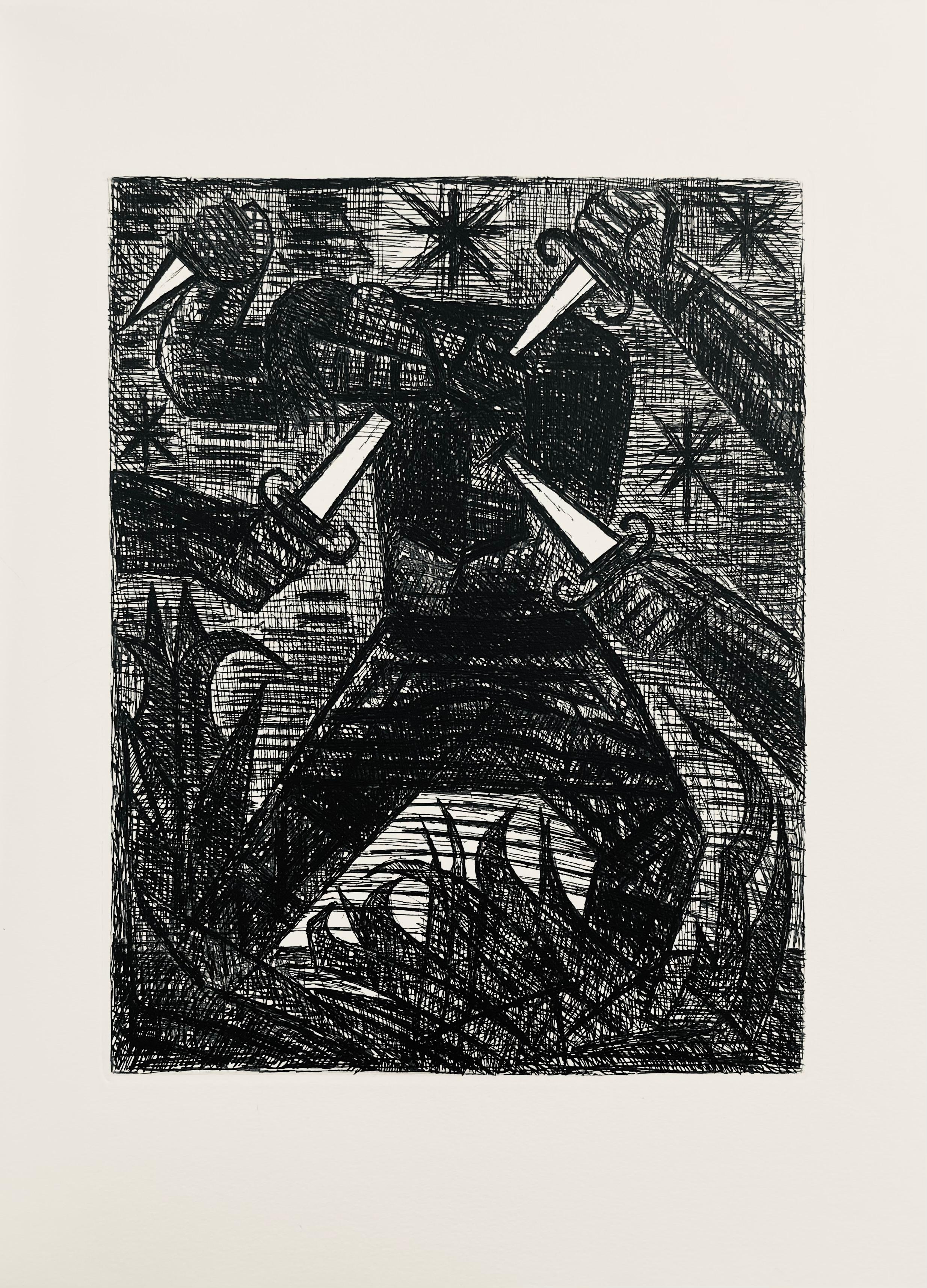 Aguafuerte sobre papel Vélin de Rives. Sin firmar y sin numerar, tal como se publicó. Buen estado. Notas: Del folio, Shakespeare, Macbeth, Eaux-fortes de Gromaire, 1958. Publicado por Tériade, éditeur, París; impreso por L'Imprimerie nationale,